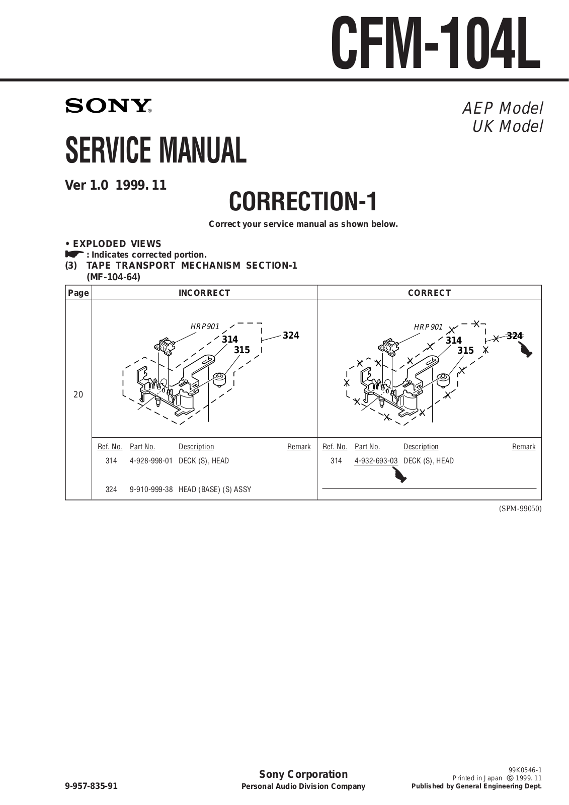 Sony CFM-104L Service Manual