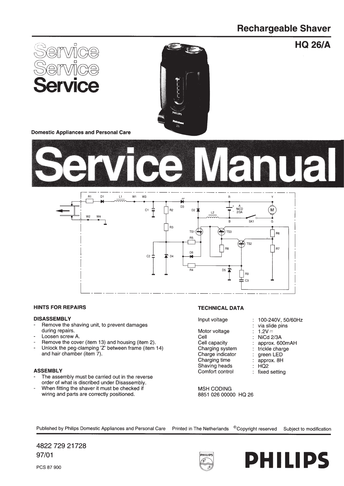 Philips HQ26A Service Manual