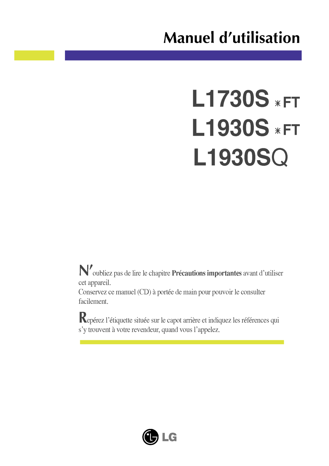 LG L1730SBFT, L1730SSFT User Manual