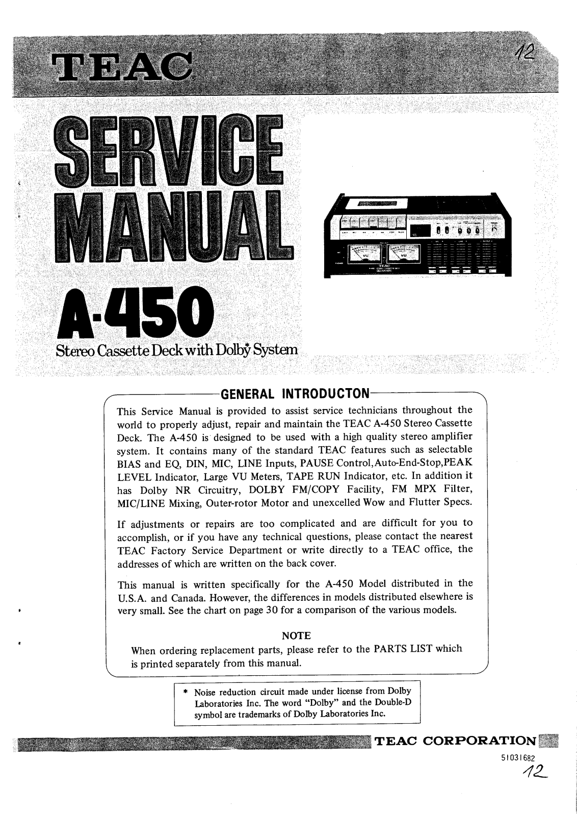 TEAC A-450 Service manual