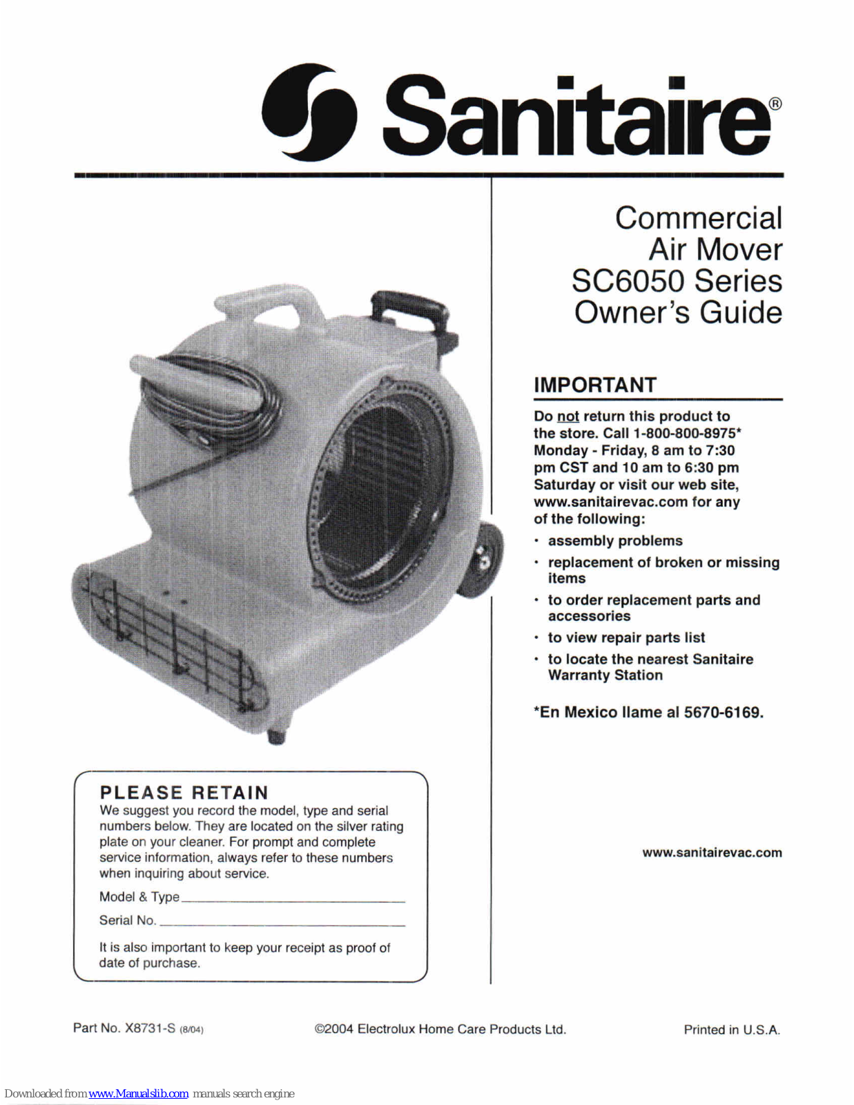 Sanitaire SC6050 Series Owner's Manual