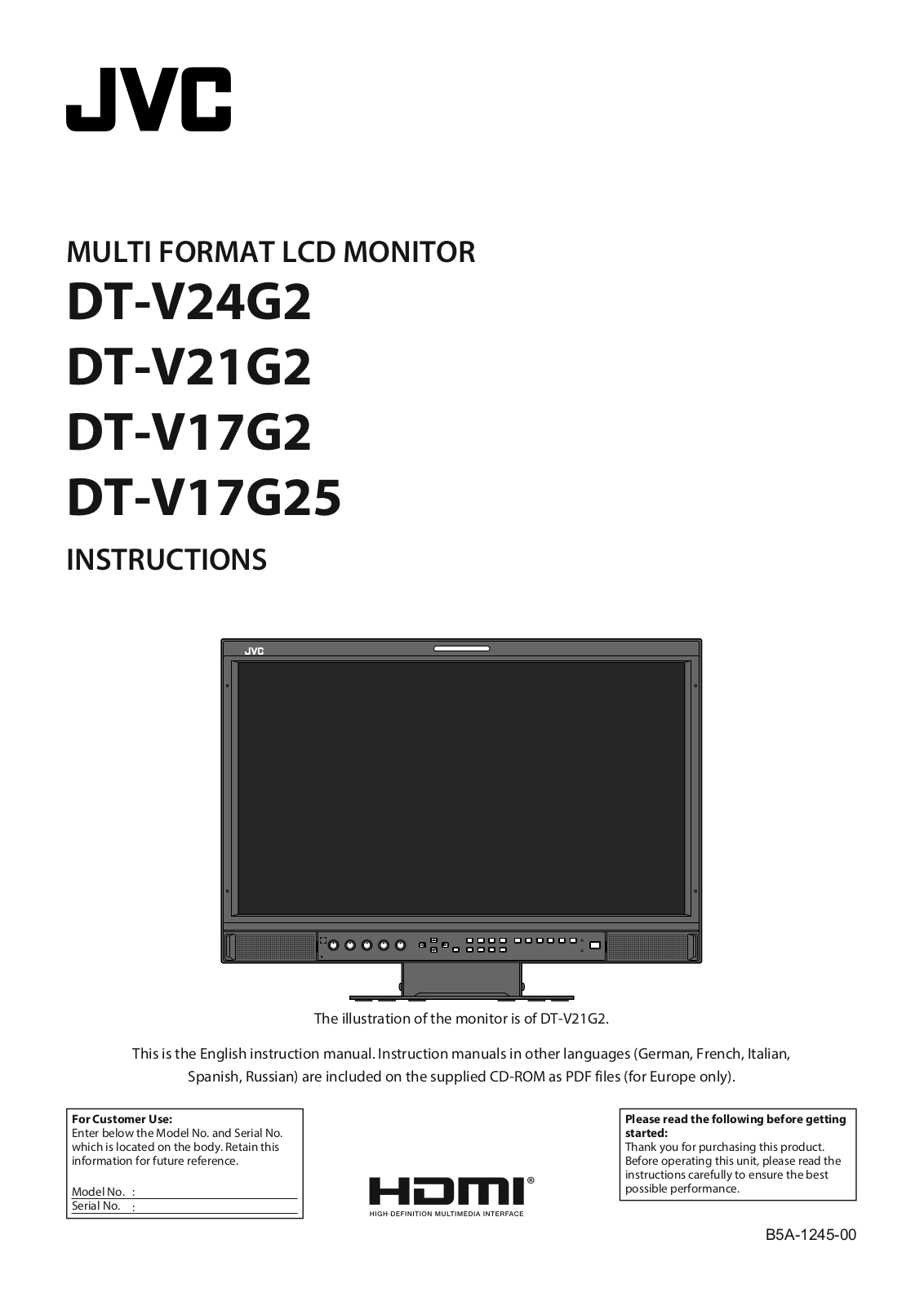 JVC DT-V21G2, DT-V17G25, DT-V17G2, DT-V24G2 Instructions Manual
