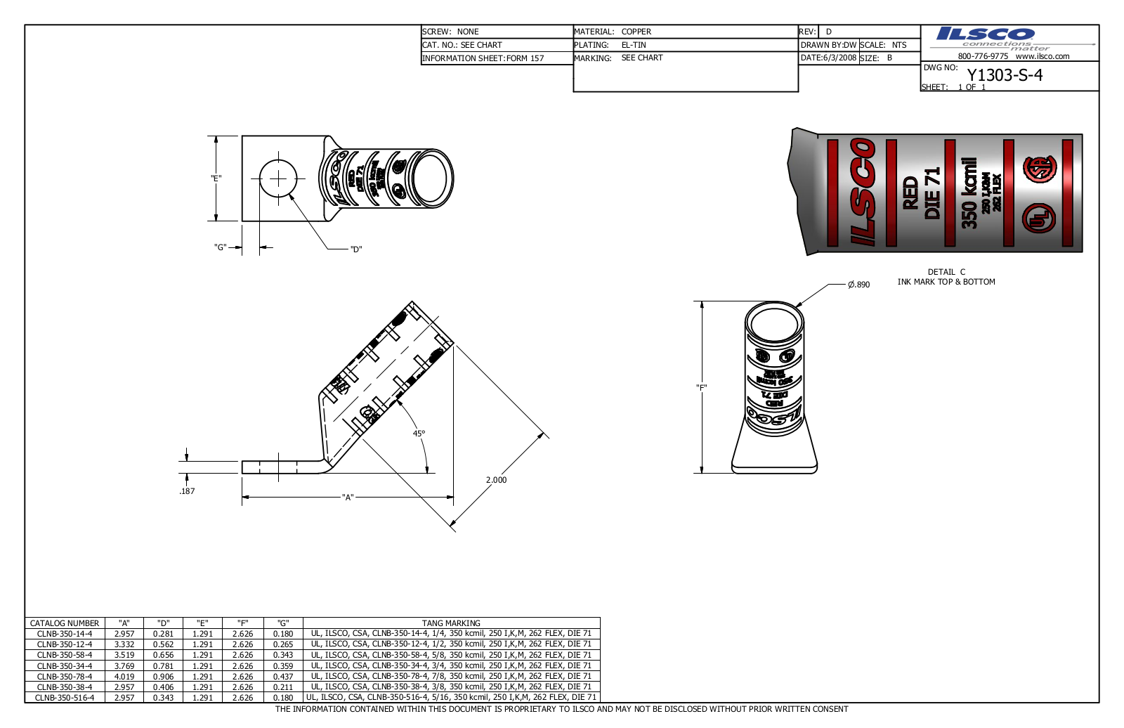 Ilsco CLNB-300-12-4 Data sheet