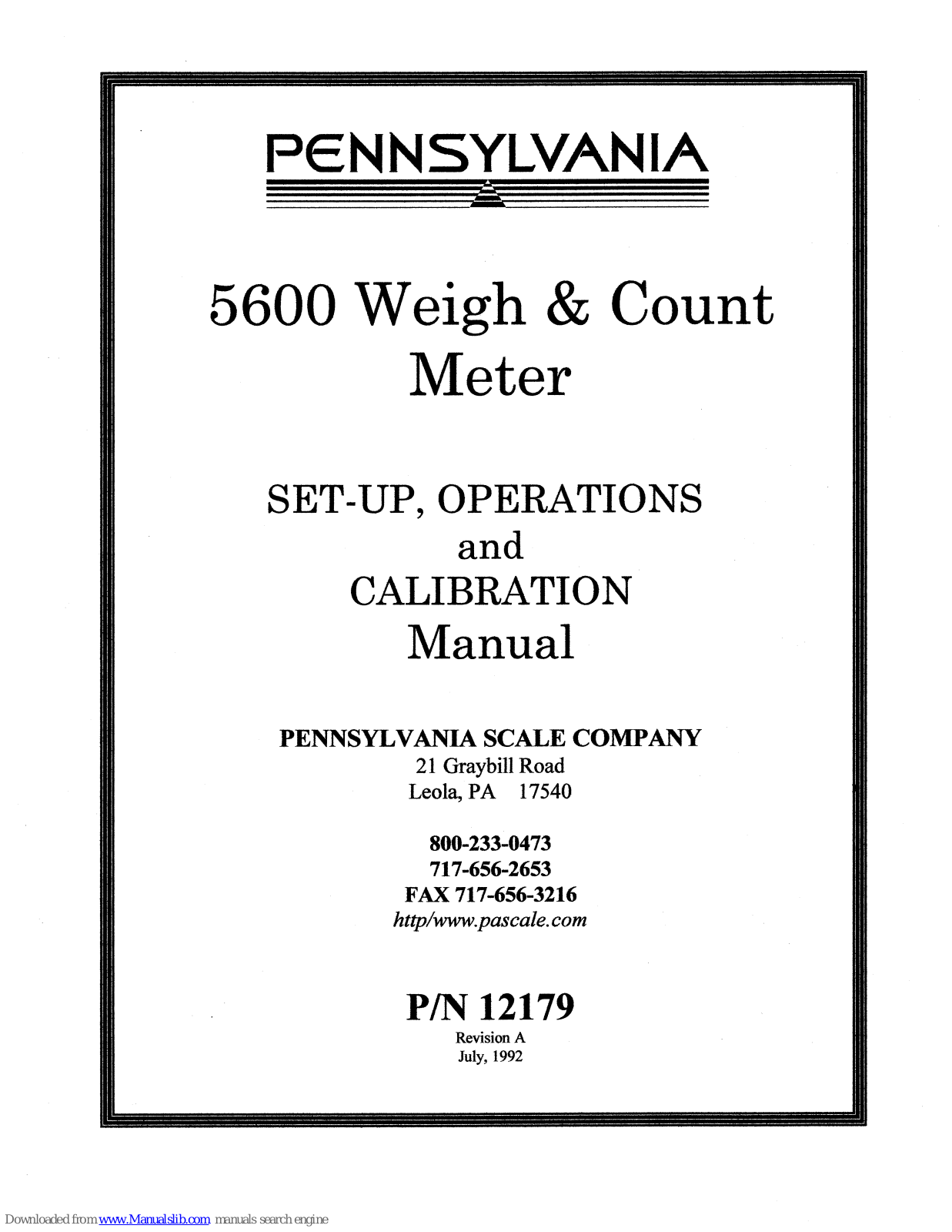 Pennsylvania 5600 Set-up, Operations And Calibration Manual - ManualMachine.com