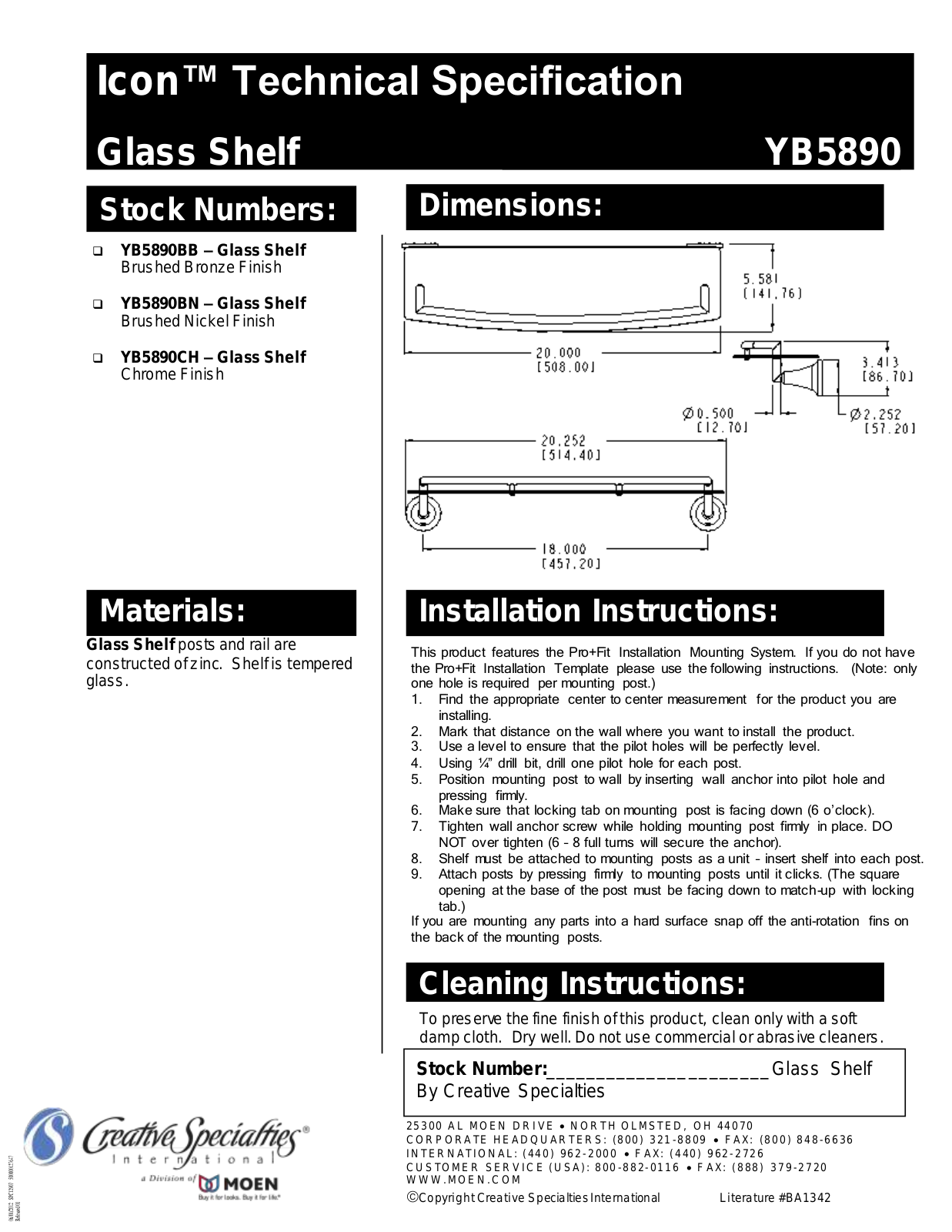 Moen YB5890CH Installation manual