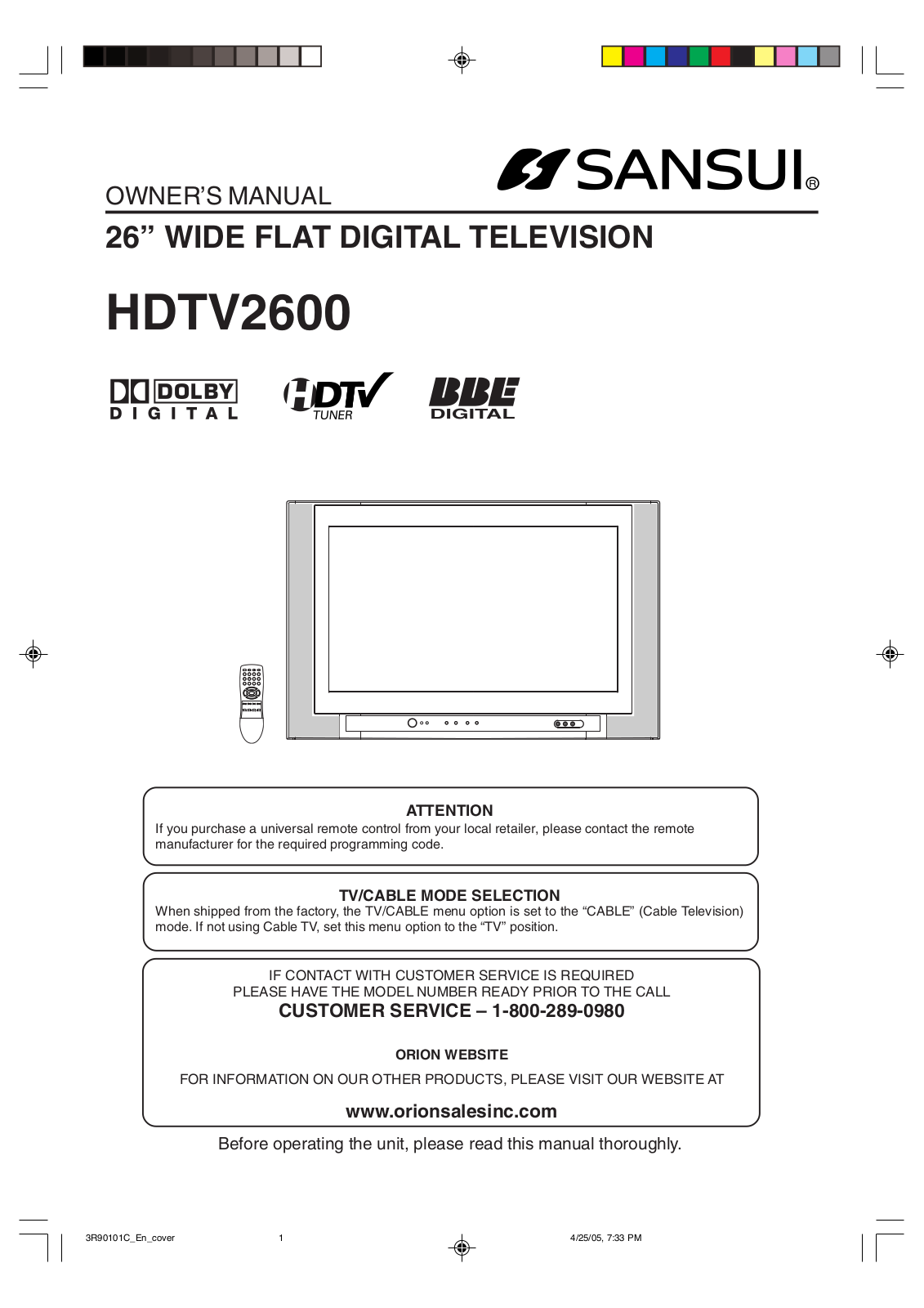 Sansui HDTV2600 Owner Manual