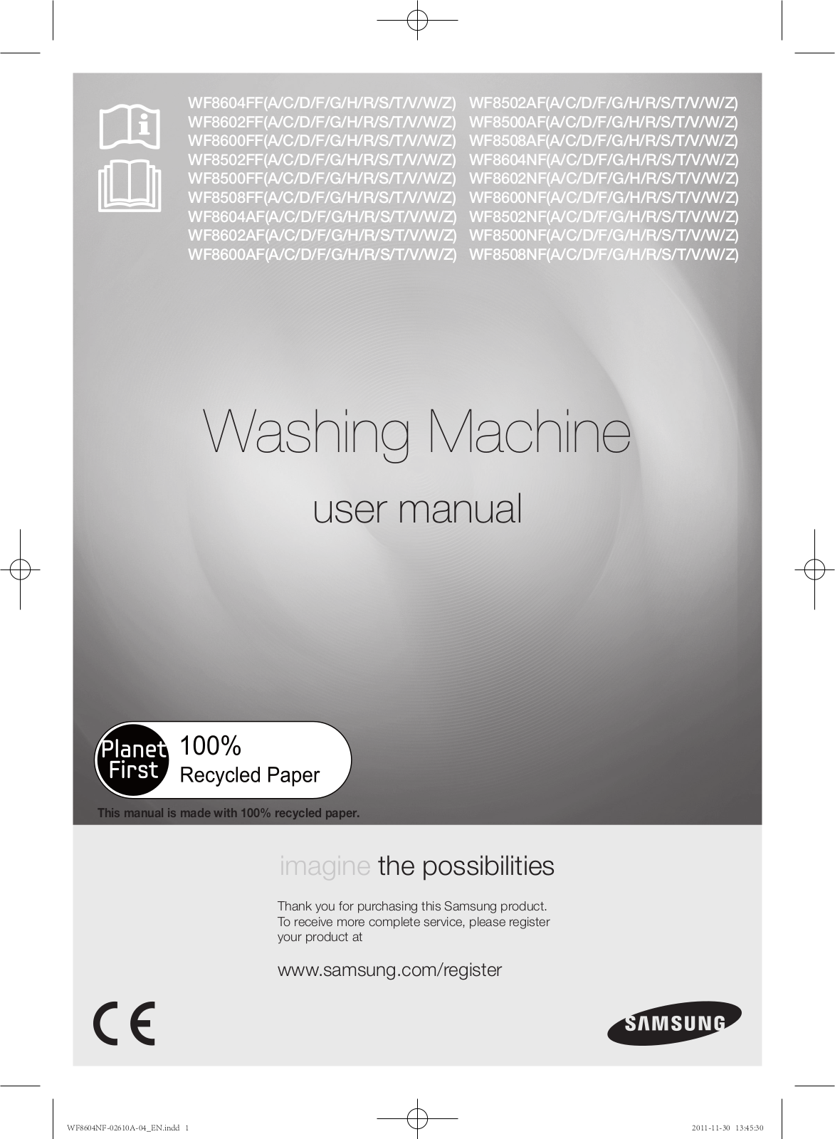 Samsung WF8500FFA, WF8508FFA, WF8604AFA, WF8500FFC, WF8508FFC User Manual