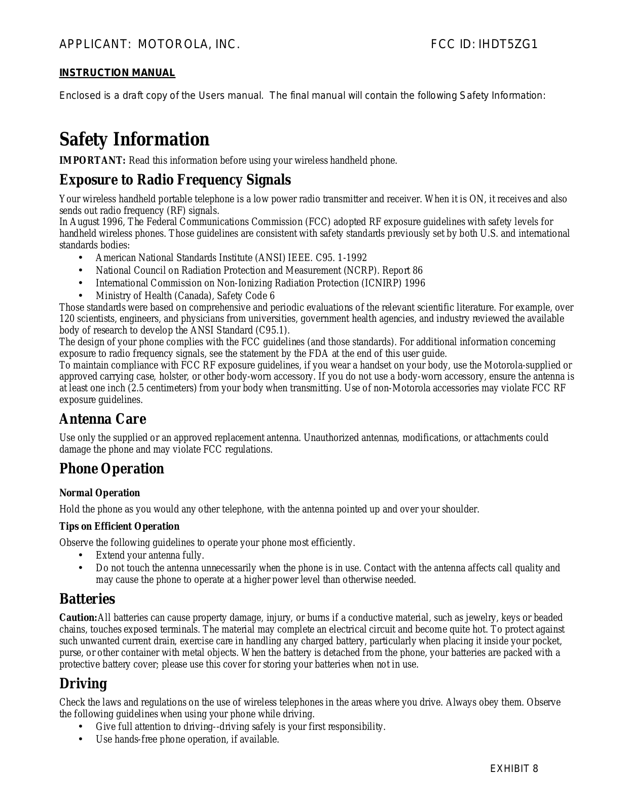 Motorola T5ZG1 Users manual