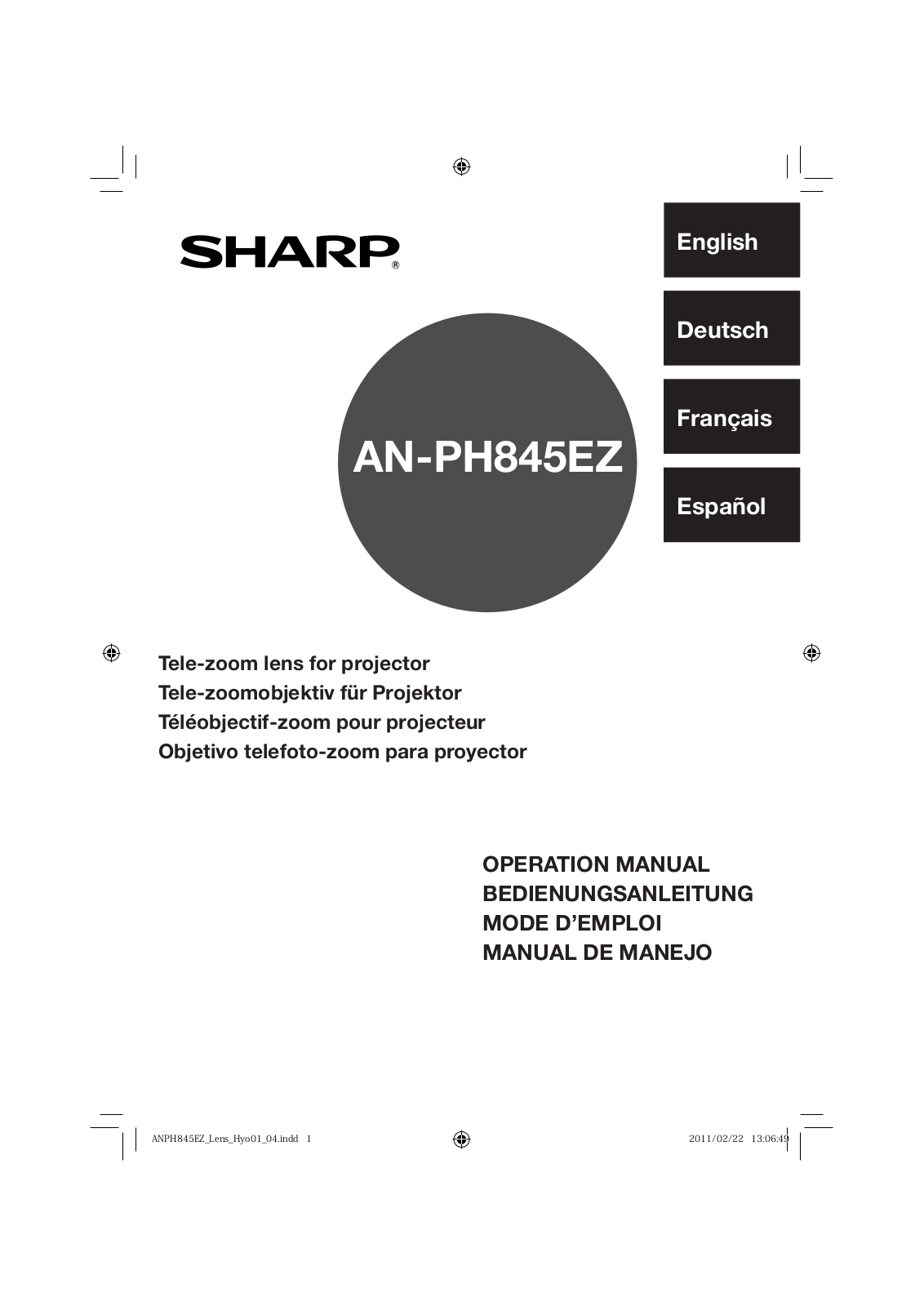 Sharp AN-PH845EZ Operating Manual