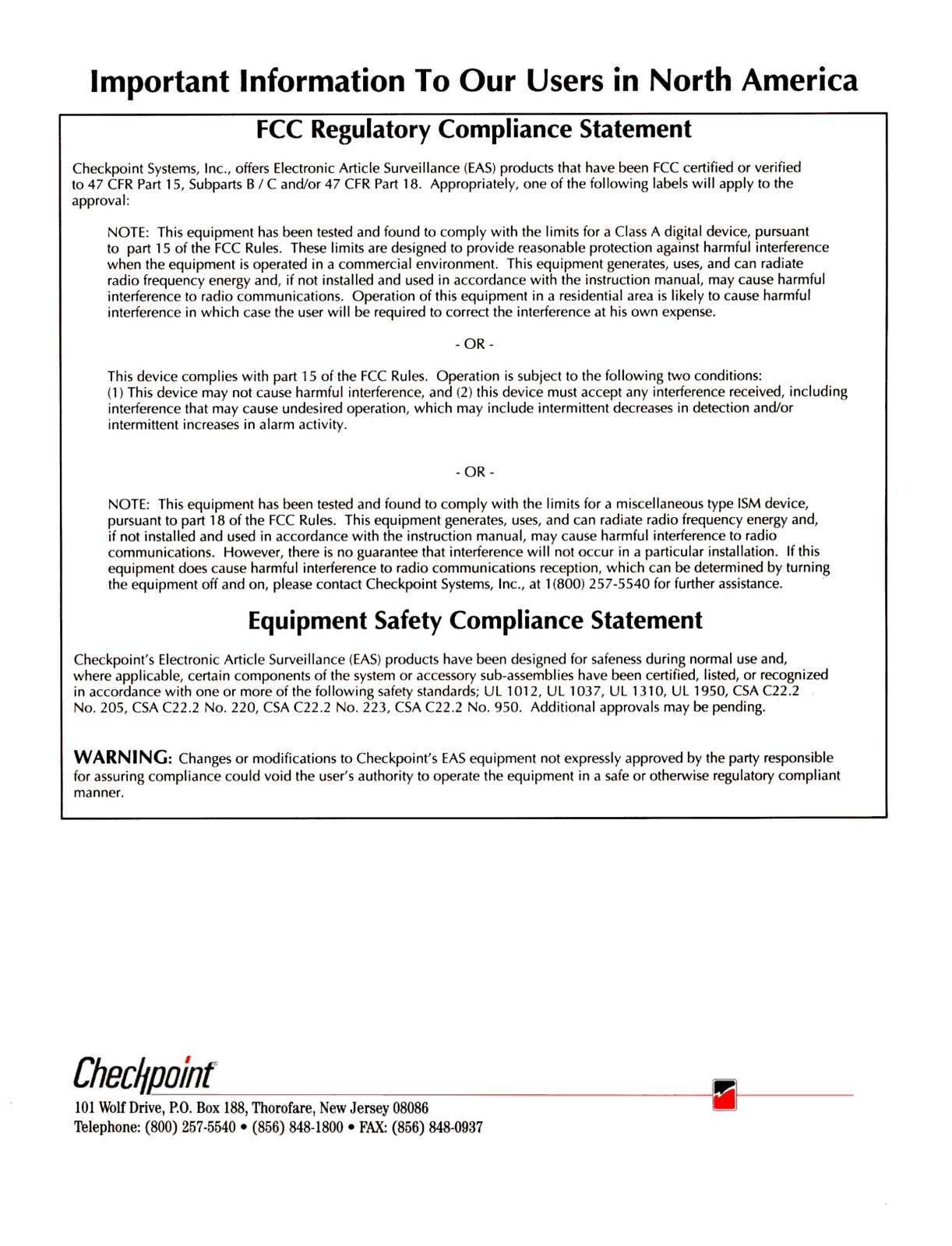 Checkpoint Systems CONDOR24, LIB22DF, STRATA24 Users Manual