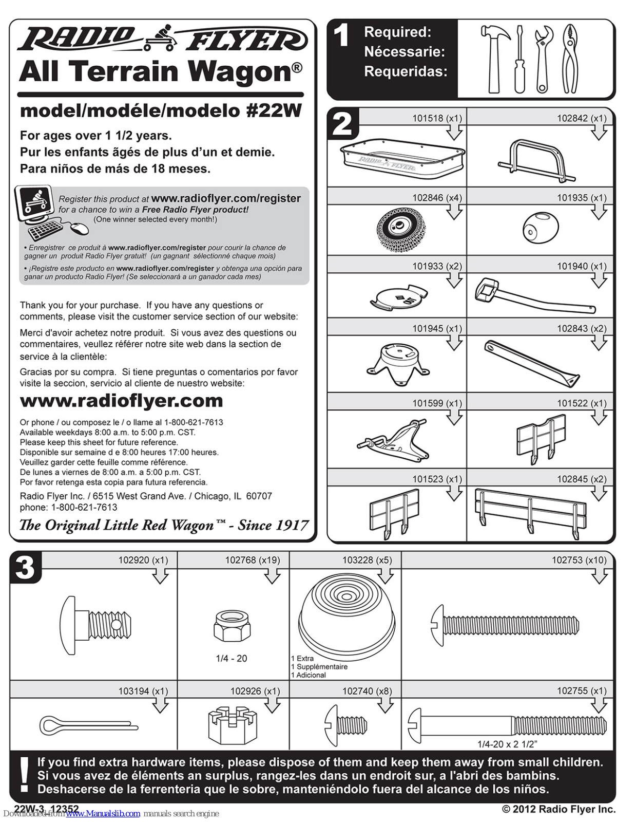 Radio Flyer All Terrain Wagon 22W Assembly Instructions Manual