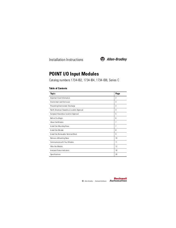 Rockwell Automation 1734-IB2, 1734-IB4, 1734-IB8 User Manual