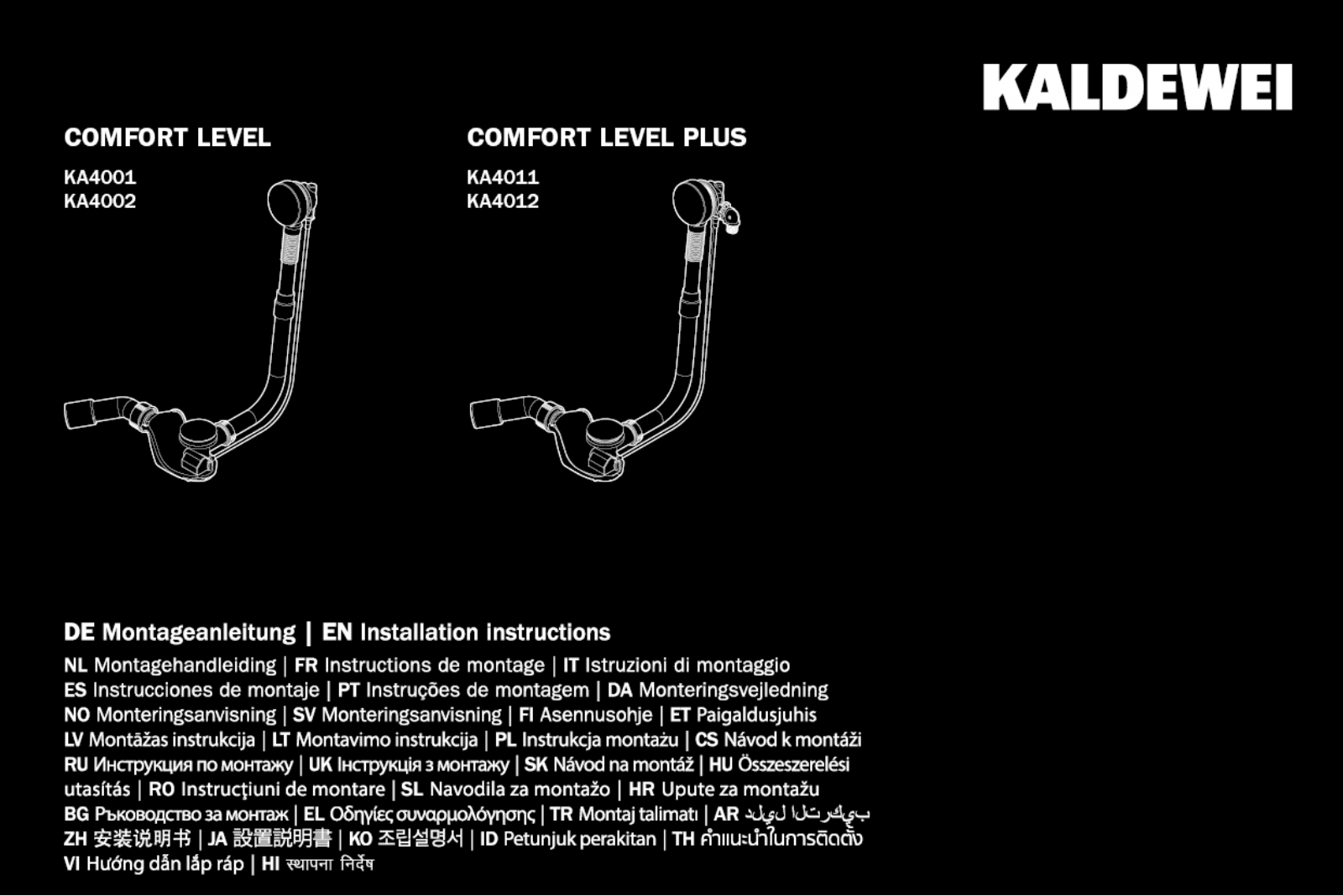 KALDEWEI COMFORT LEVEL KA4001, COMFORT LEVEL KA4002, COMFORT LEVEL PLUS KA4011, COMFORT LEVEL PLUS KA4012 Installation guide