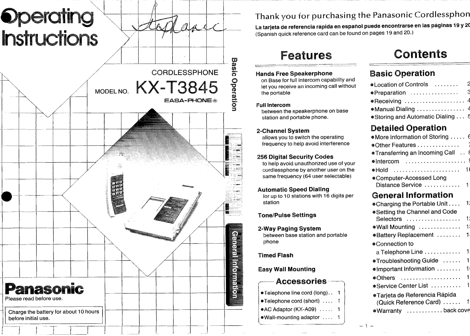 Panasonic kx-t3845 Operation Manual