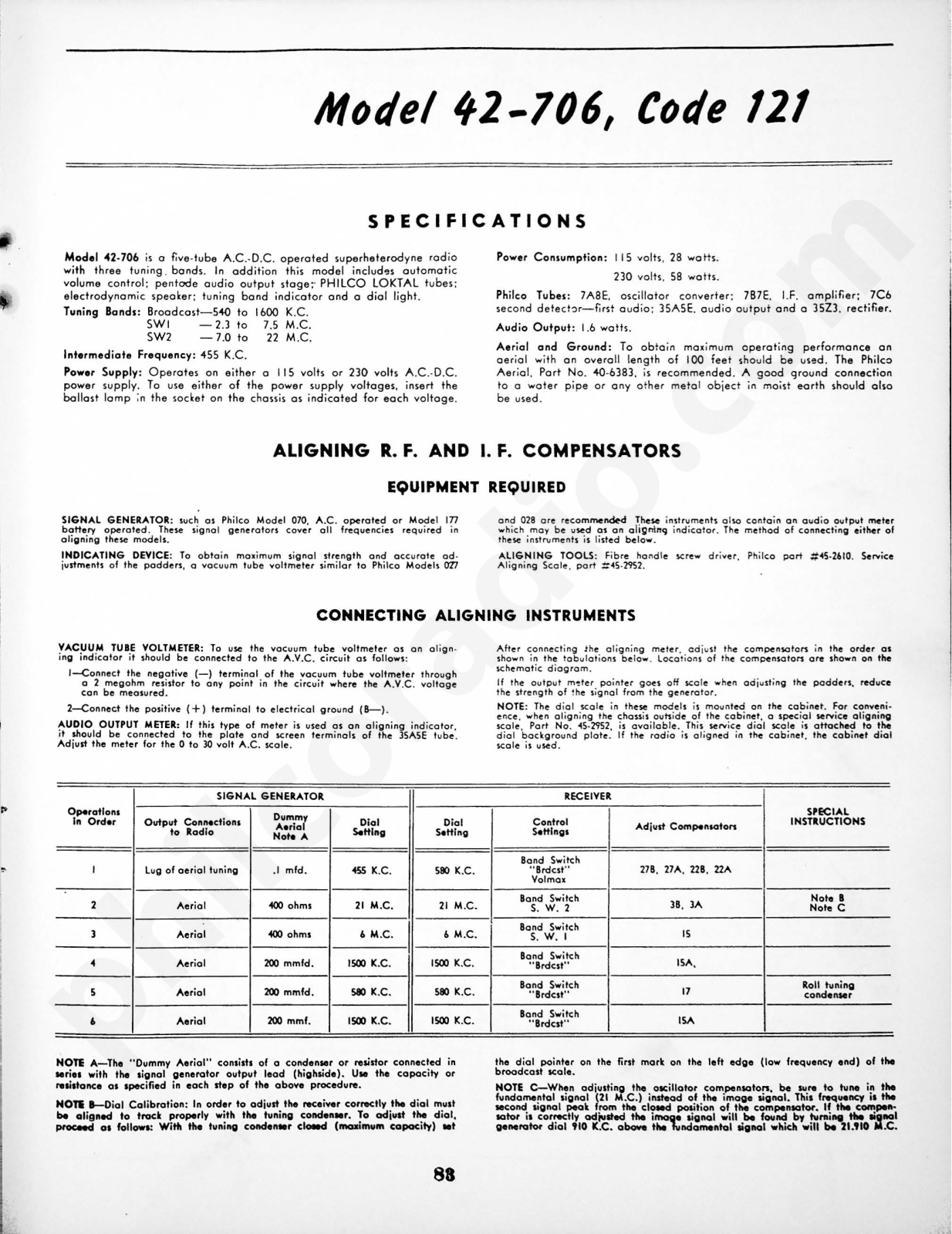 Philco 42-707, 42-706 Schematic