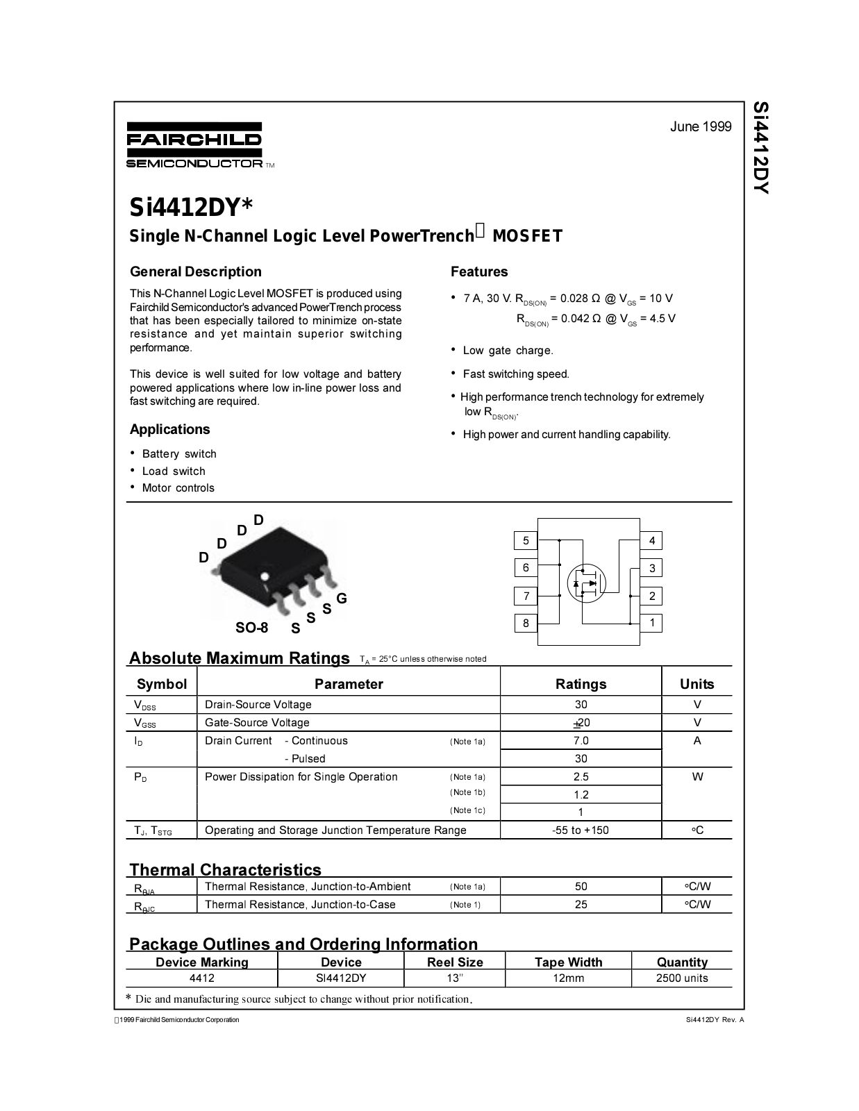 Fairchild Semiconductor SI4412DY Datasheet