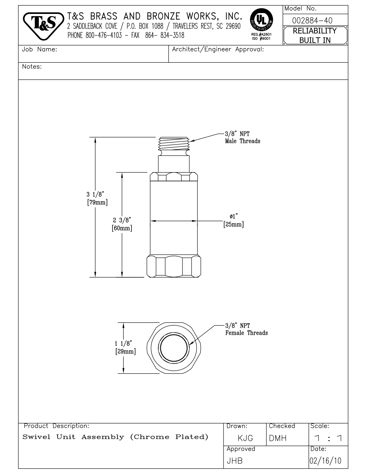 T&S Brass 002884-40 User Manual