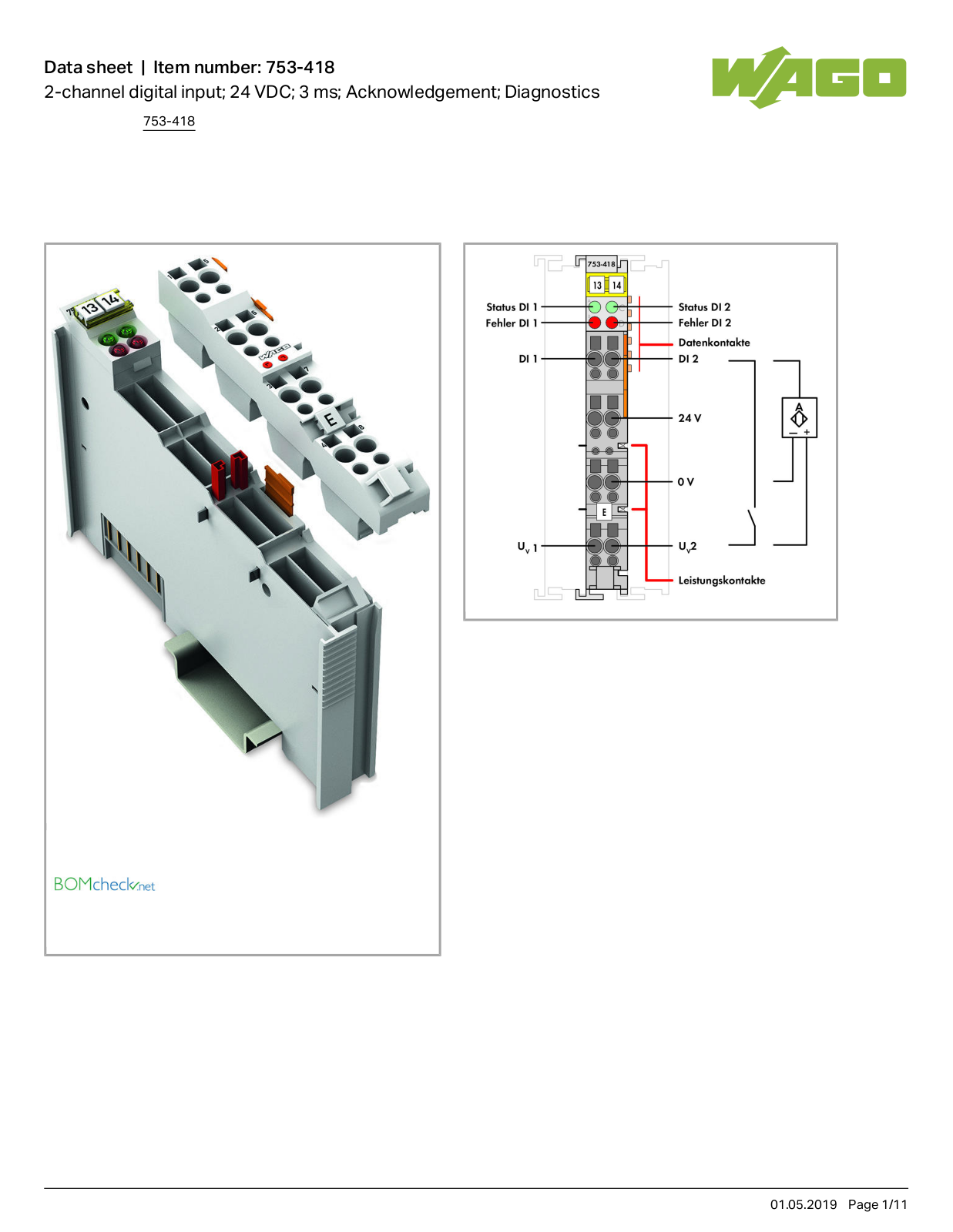 Wago 753-418 Data Sheet