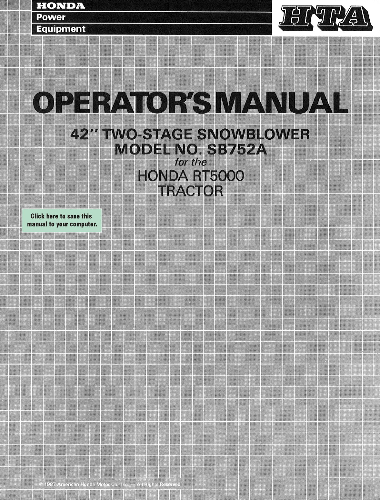 Honda Power Equipment HTA SB752A User Manual