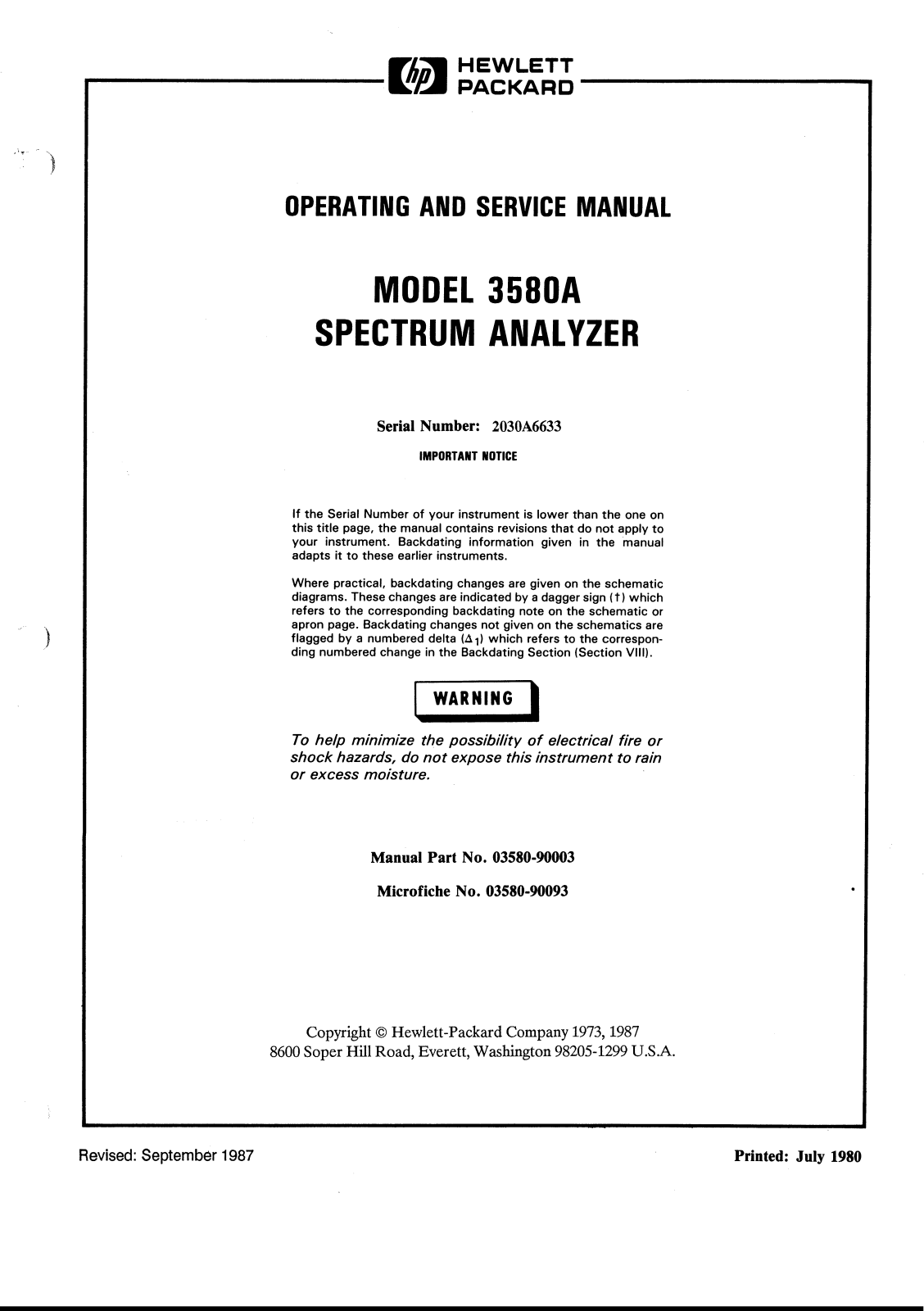 HP 3580A Service manual