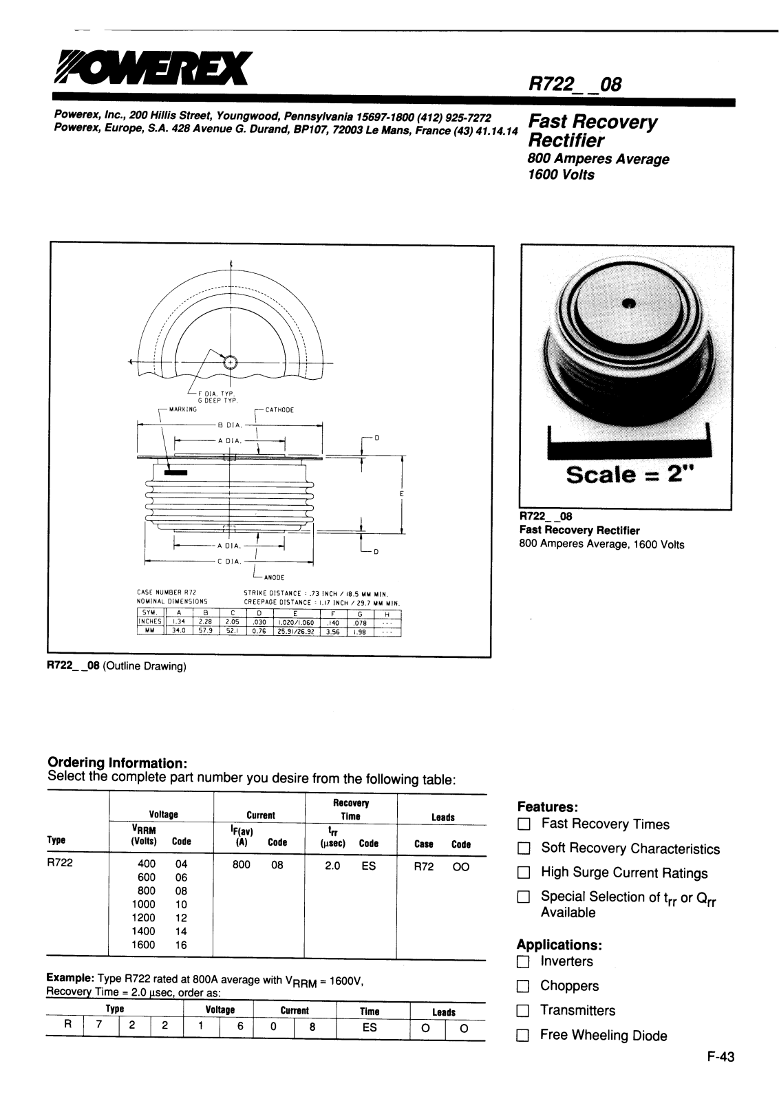 POWEREX R7220608ES, R7220808ES, R7220208ES, R7221008ES, R7221208ES Datasheet