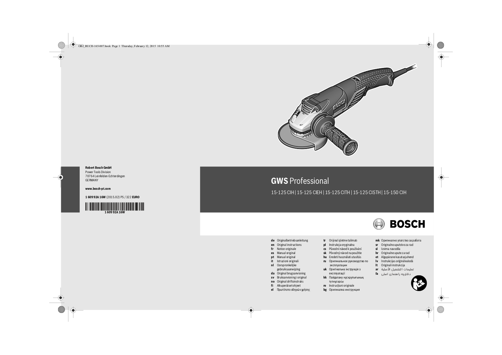 Bosch GWS 15-125 CIEH, GWS 15-125 CITH, GWS 15-150 CIH, GWS 15-125 CIH User Manual