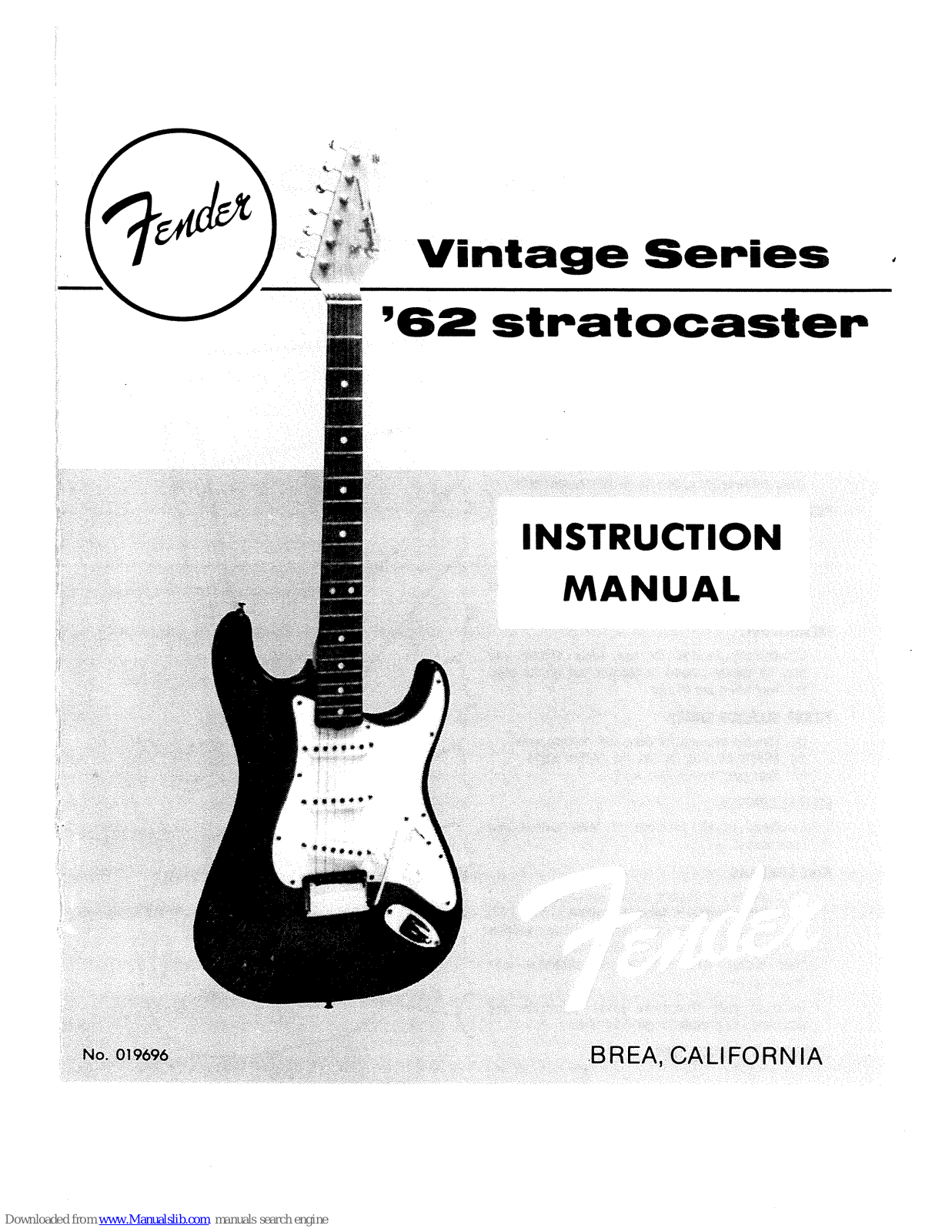 Fender Stratocaster, Vintage '62 Stratocaster Instruction Manual