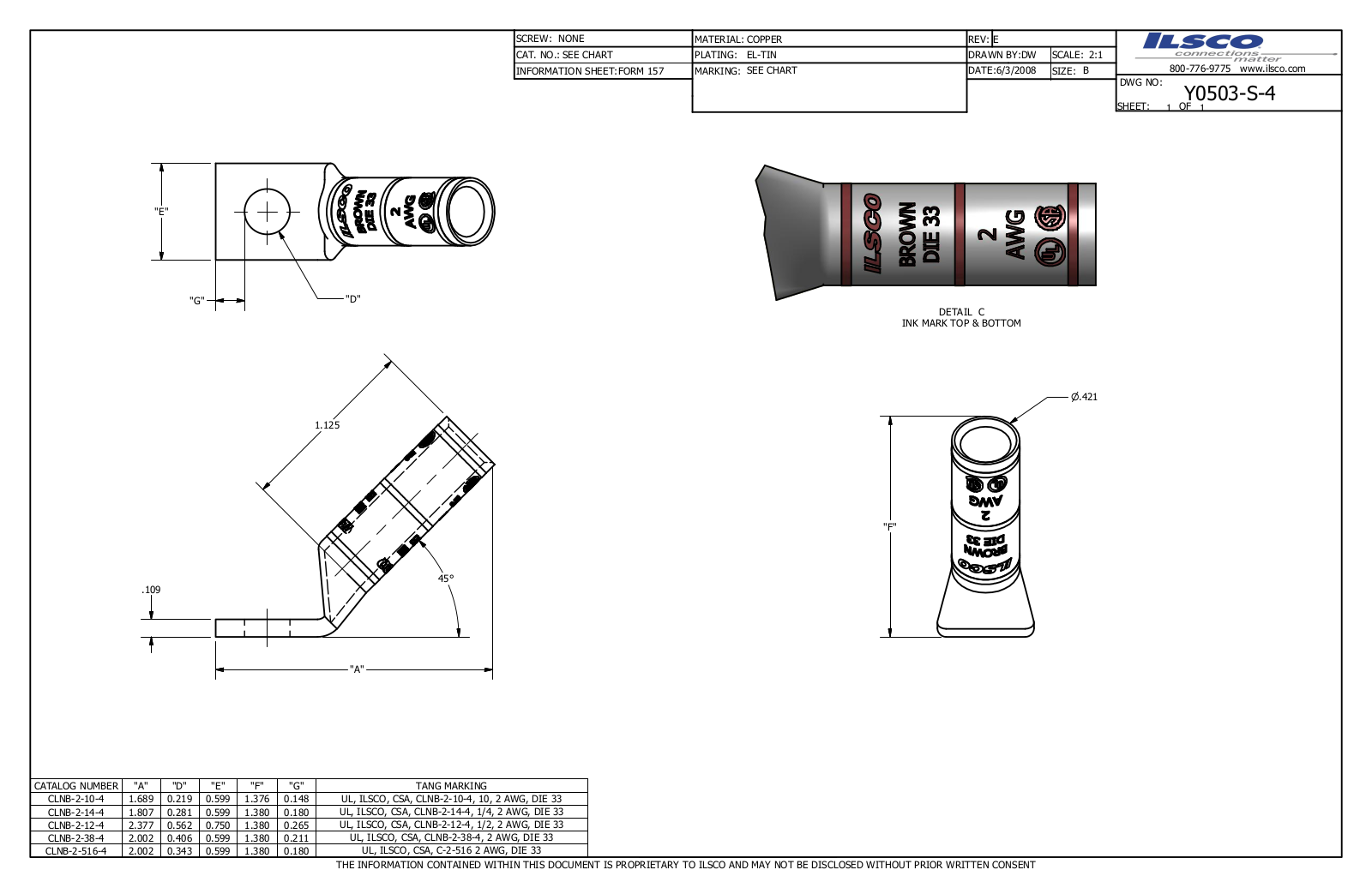 Ilsco CLNB-2-14-4 Data sheet