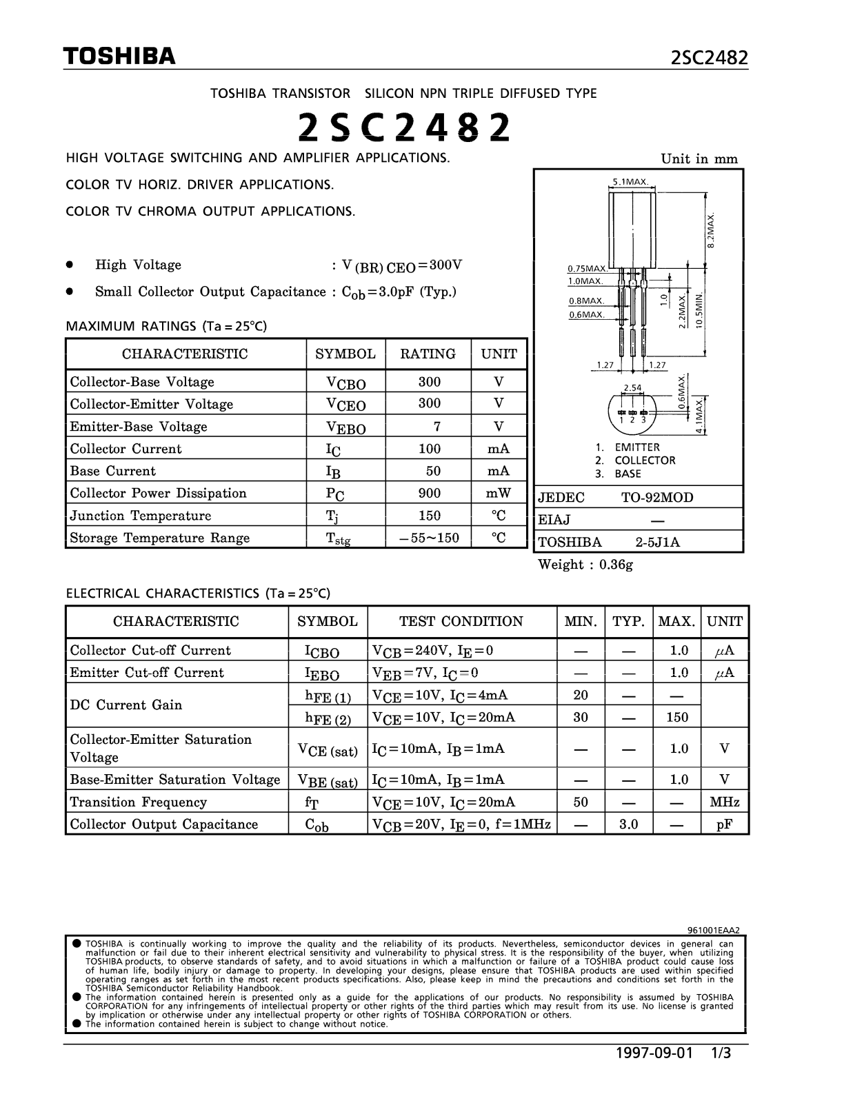 Datasheet 2SC2482 Specification