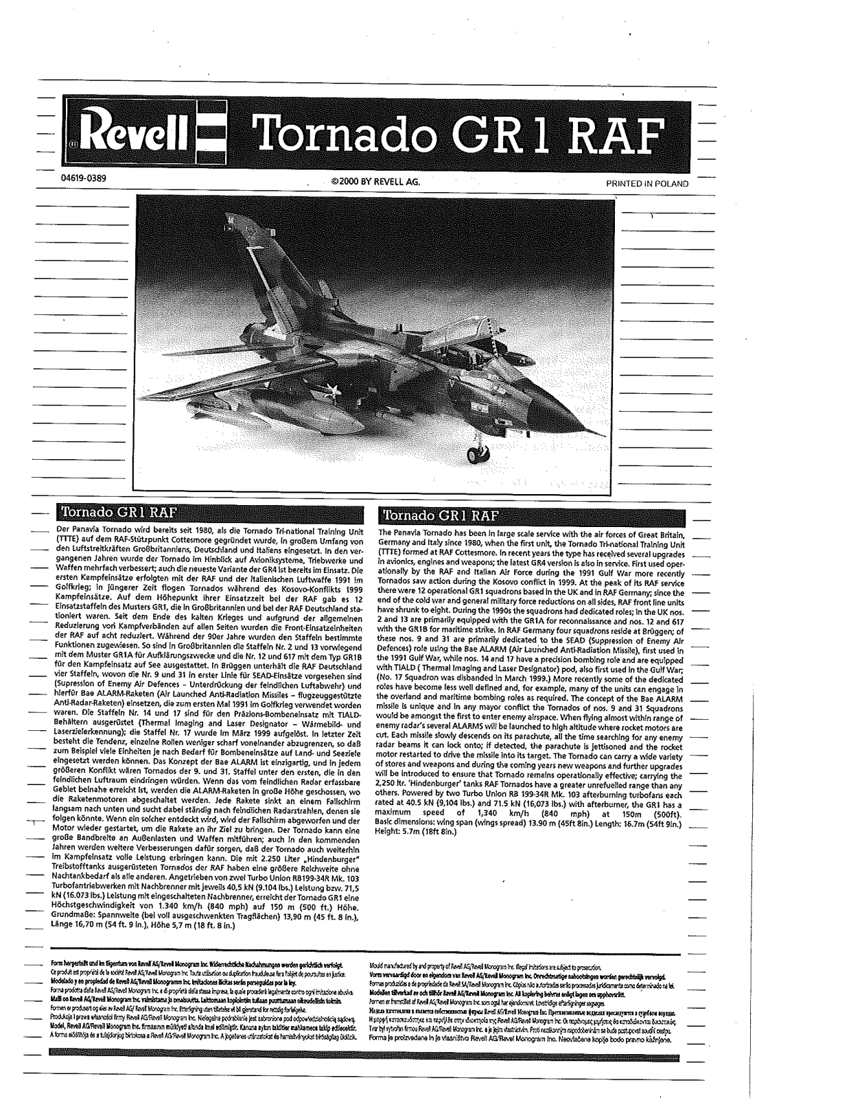 REVELL Tornado GR. Mk. 1 RAF User Manual