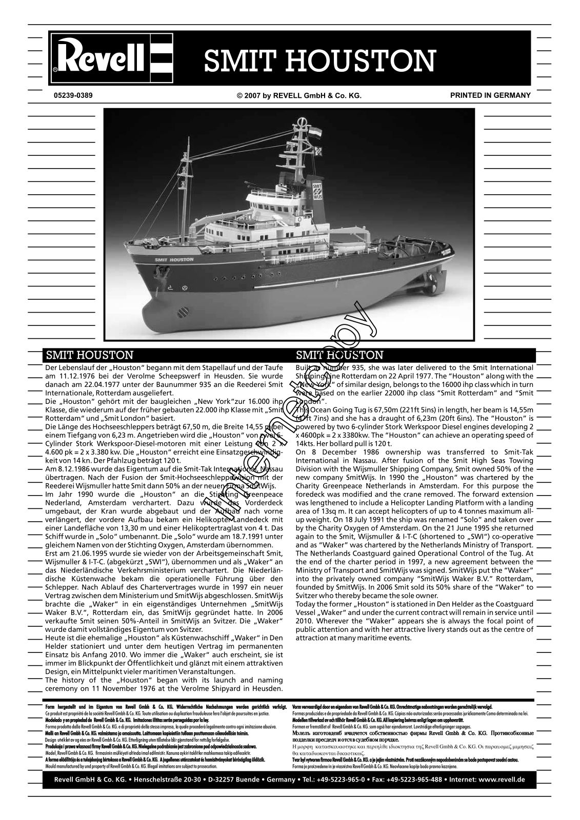 REVELL Deep Sea Tug Boat Smit Houston User Manual