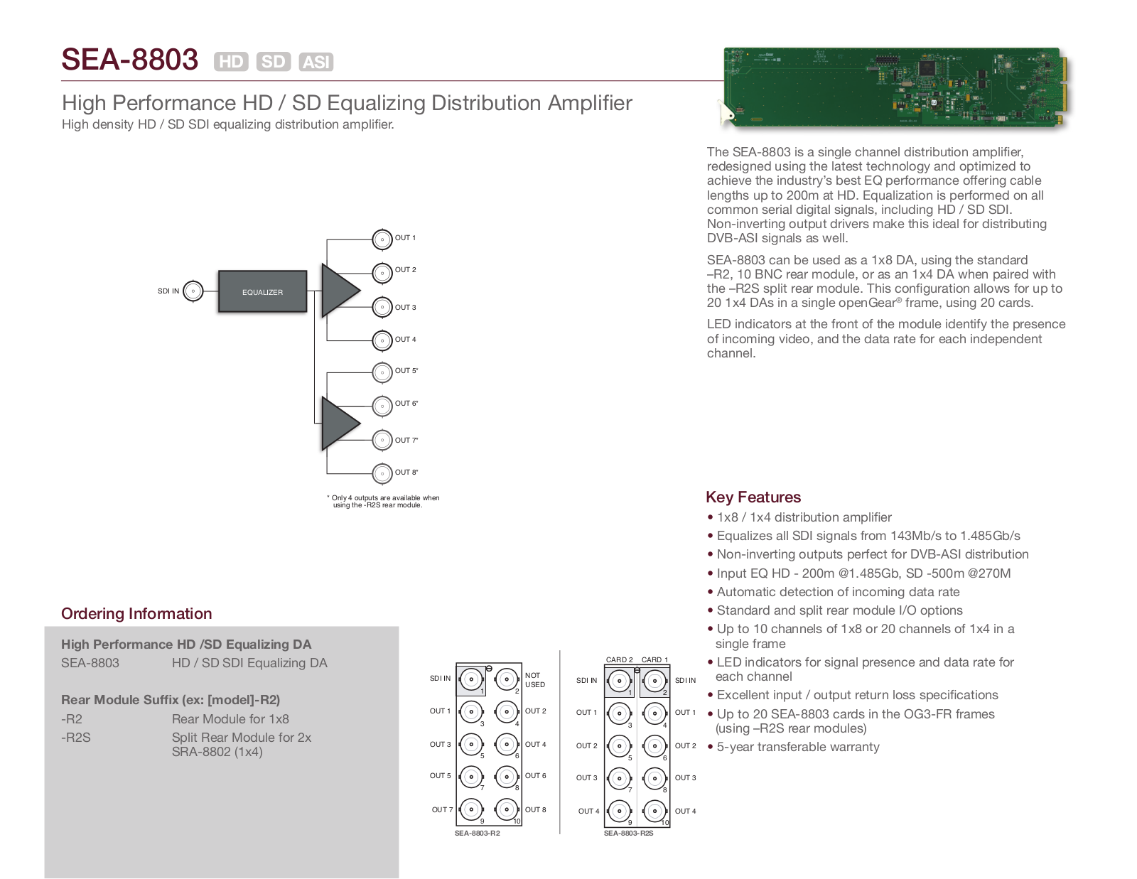 Ross Video SEA-8803-R2 Datasheet