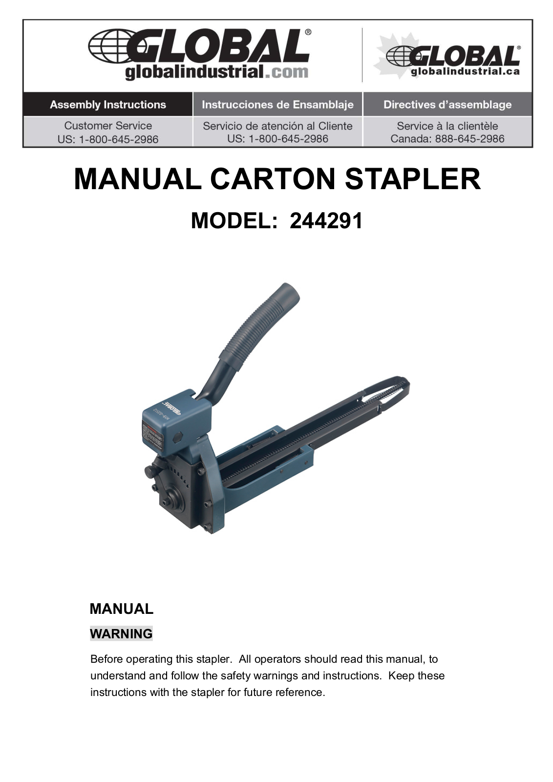 Global Industrial 244291 User Manual