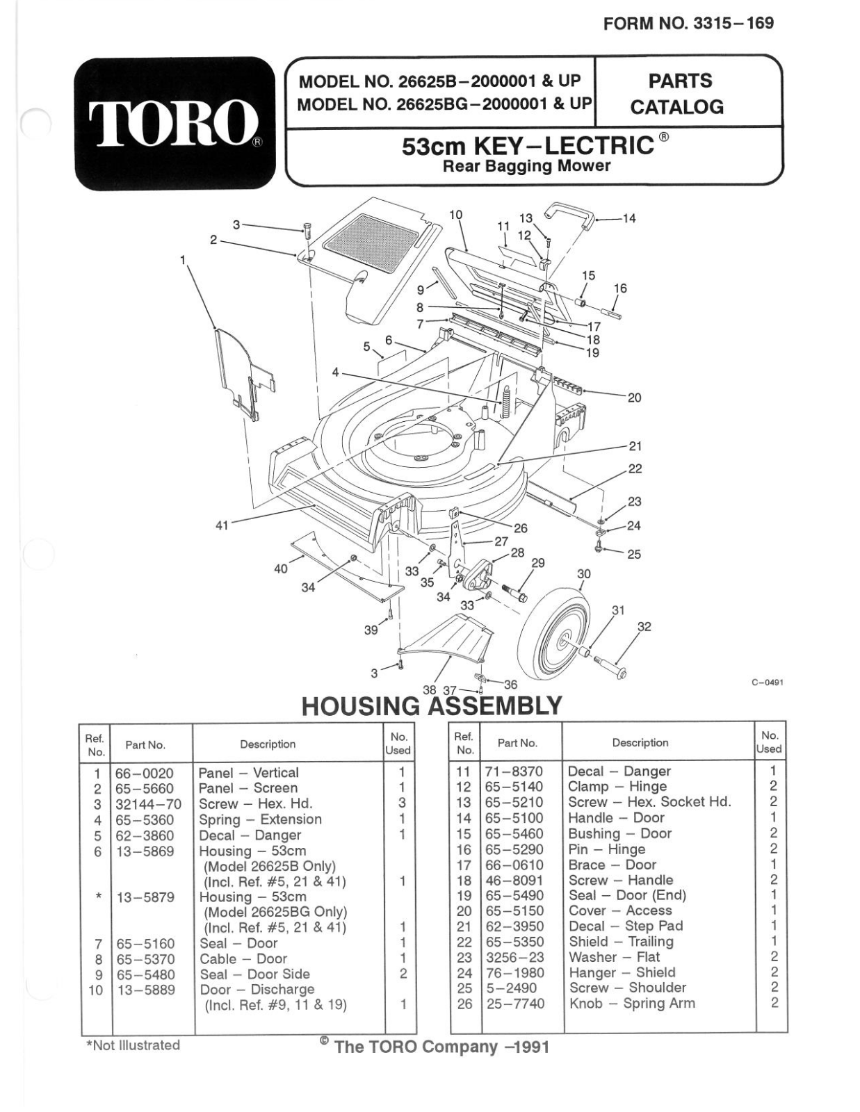 Toro 26625BG Parts Catalogue