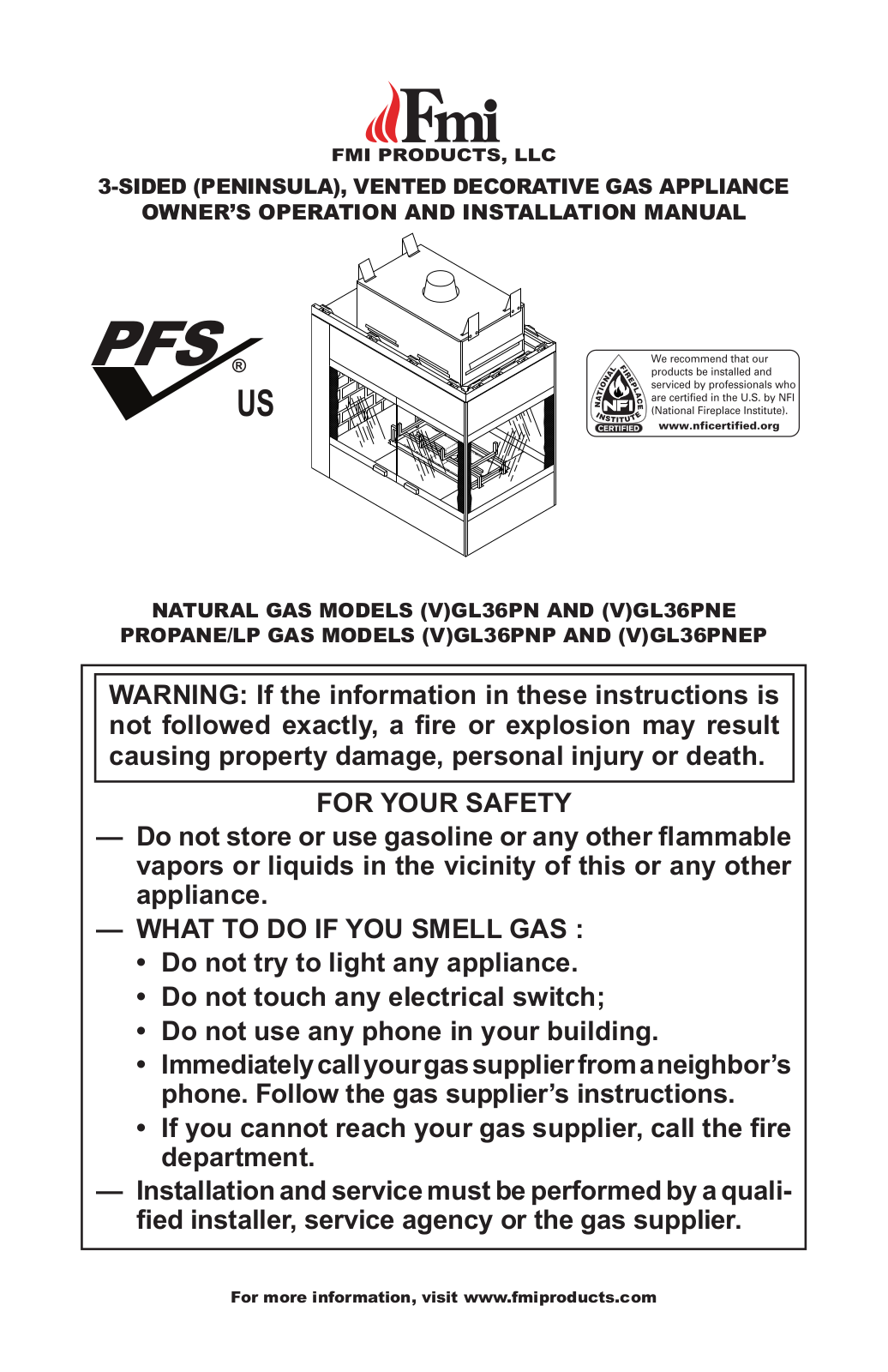 FMI VGL36PN, VGL36PNEP, VGL36PNE, VGL36PNP User Manual