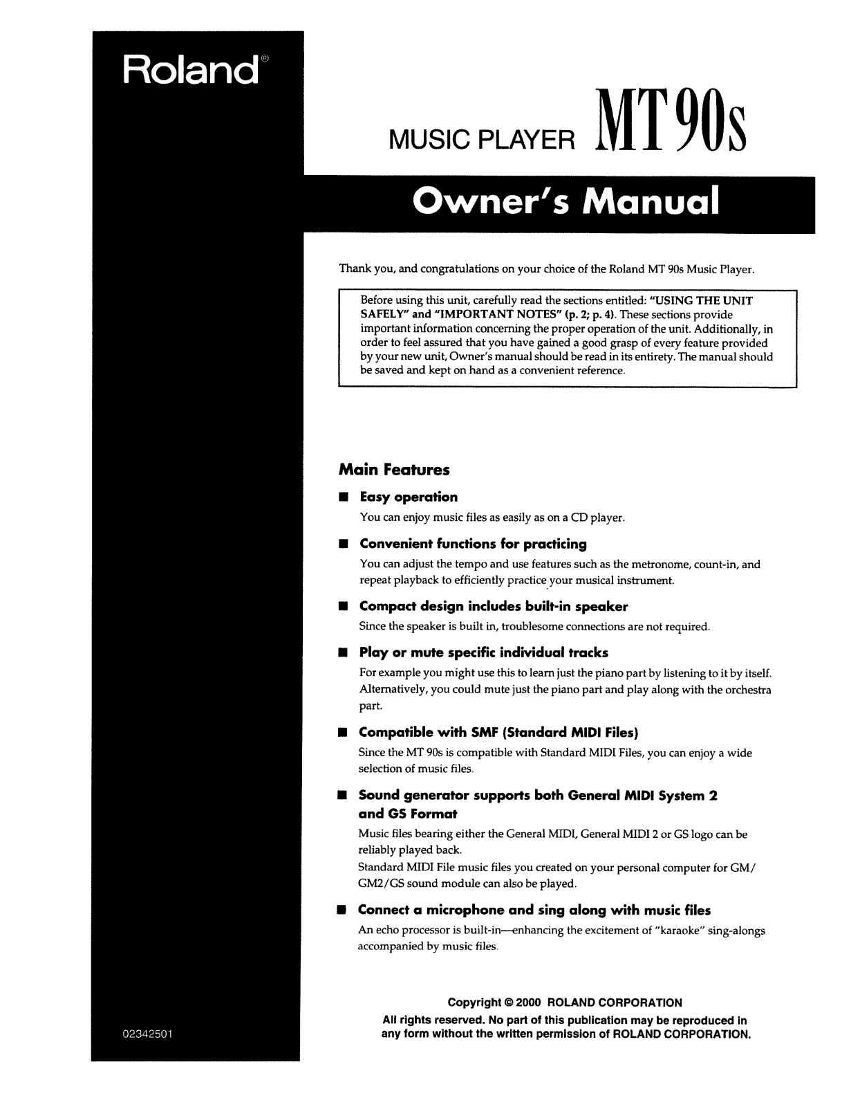 Roland Corporation MT-90S Owner's Manual