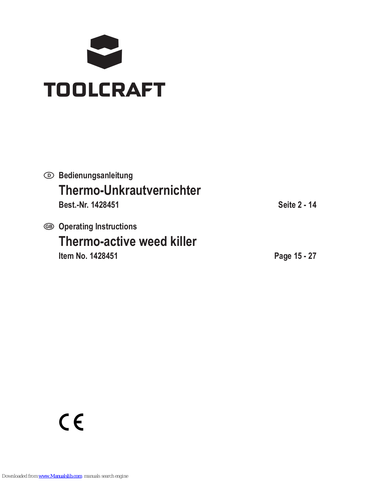 TOOLCRAFT 1428451 Operating Instructions Manual