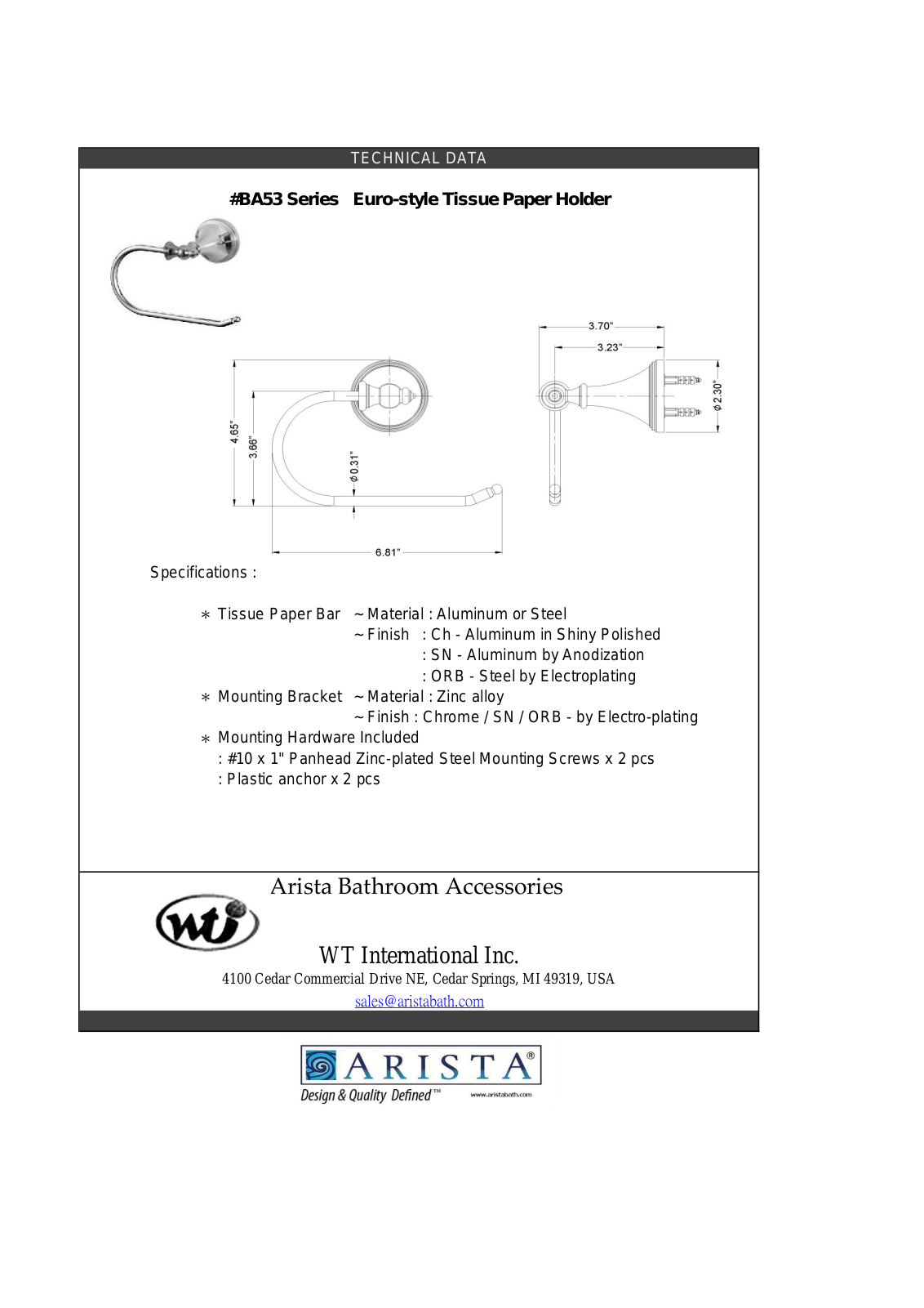 ARISTA WTIN1062 Specifications - ManualMachine.com