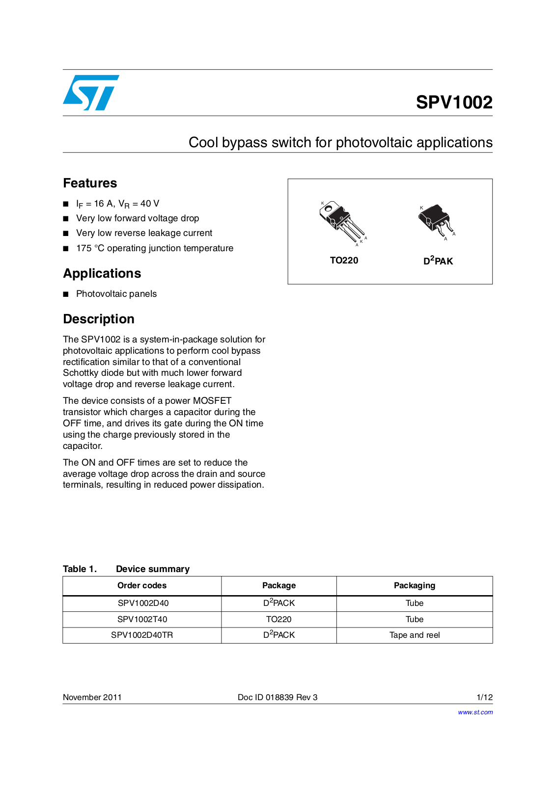 ST SPV1002 User Manual