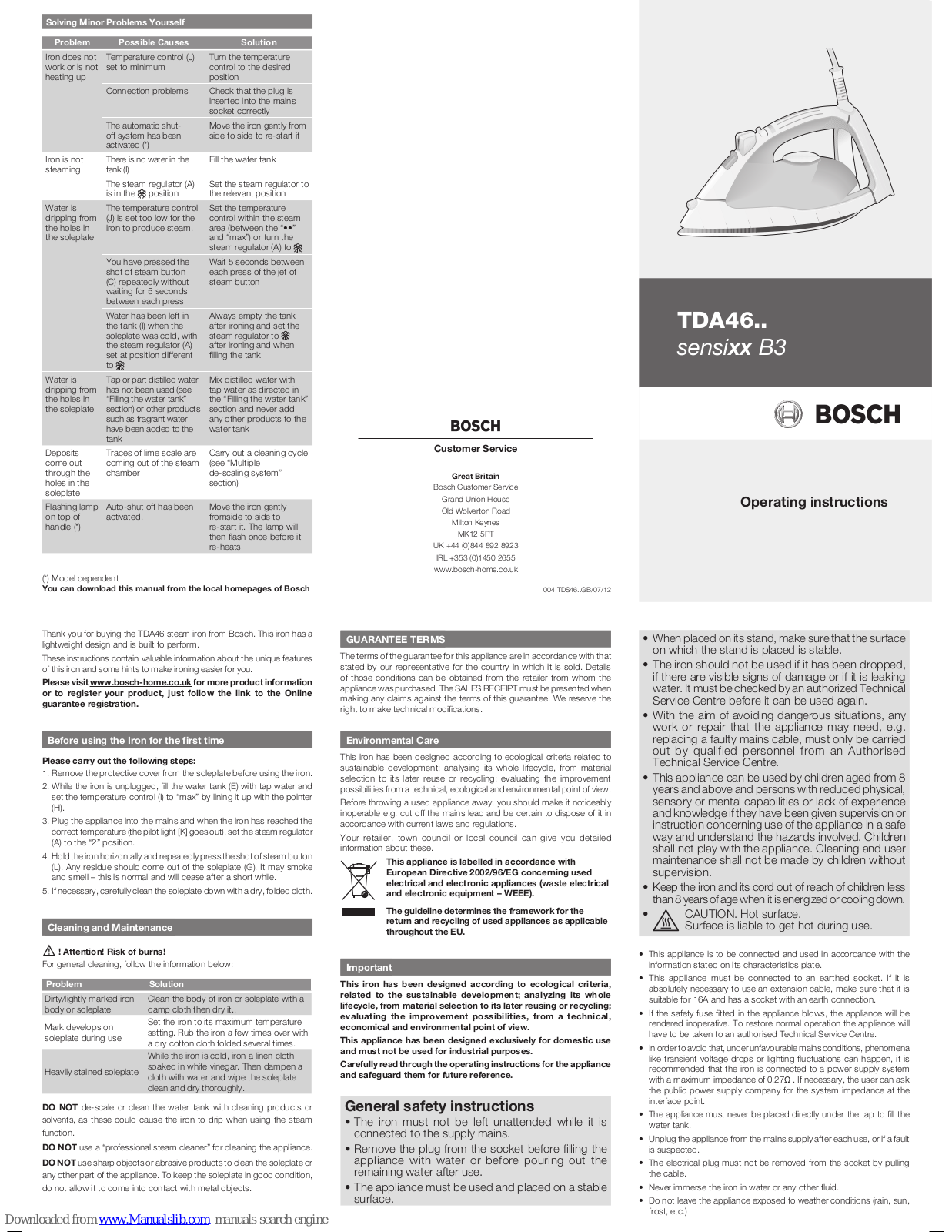 Bosch TDA4650GB, sensixx B3 TDA46 Operating Instructions Manual