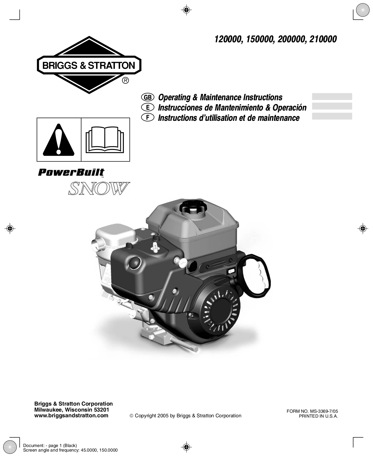 Briggs & Stratton SNOW 120000, SNOW 210000, SNOW 200000, SNOW 150000 User Manual