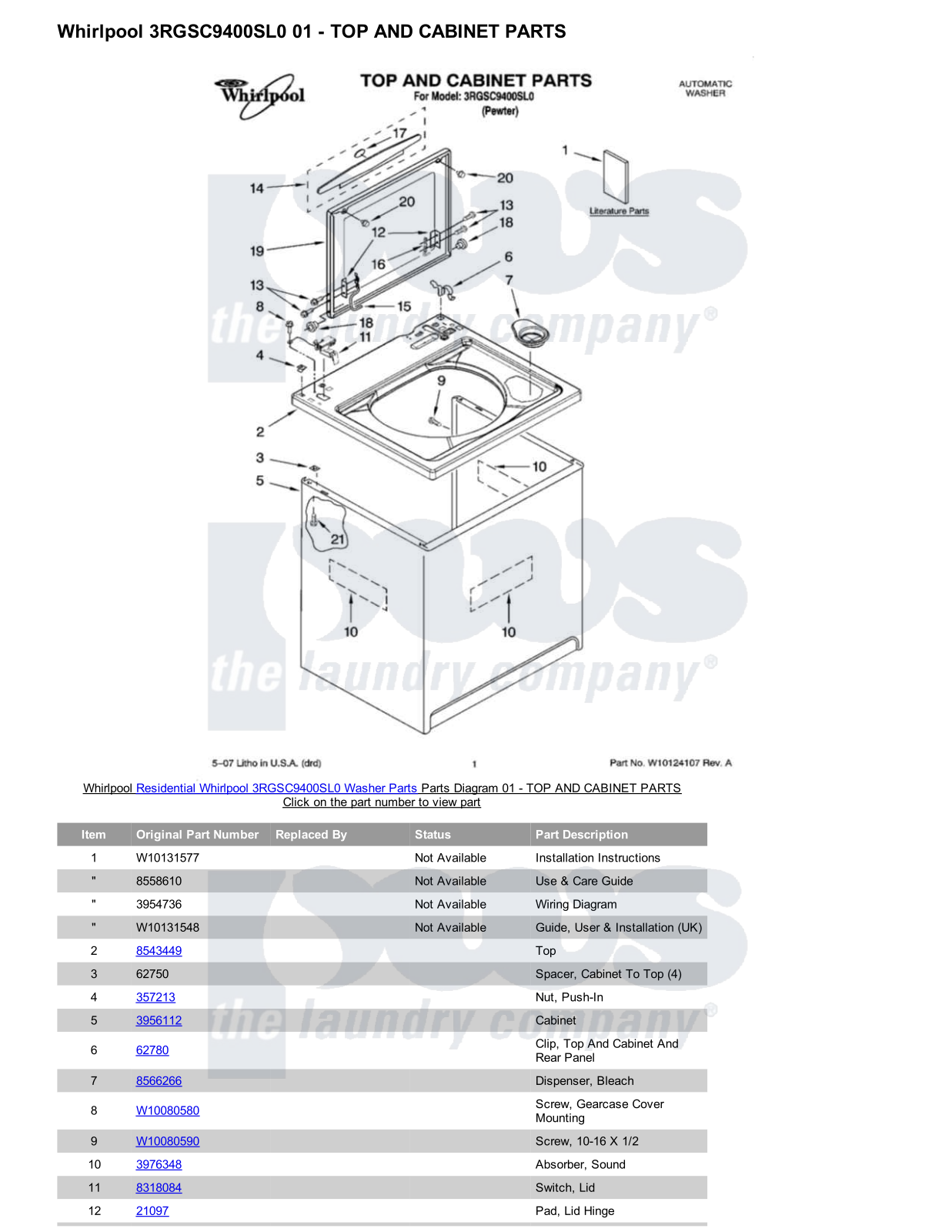 Whirlpool 3RGSC9400SL0 Parts Diagram
