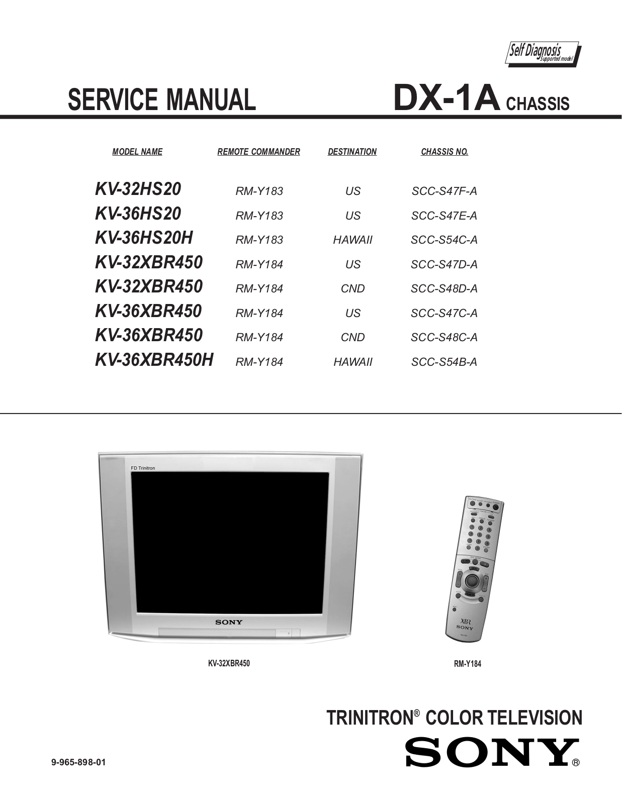 Sony KV-32HS20, KV-32XBR450, KV-36HS20, KV-36HS20H, KV-36XBR450 Service Manual