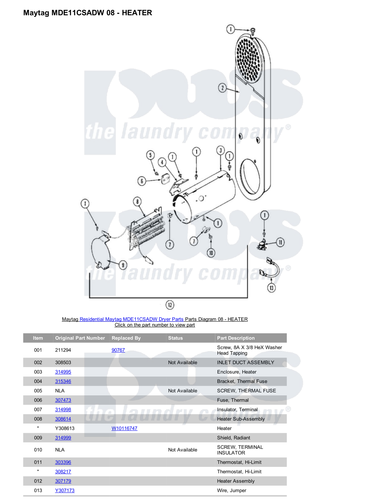 Maytag MDE11CSADW Parts Diagram