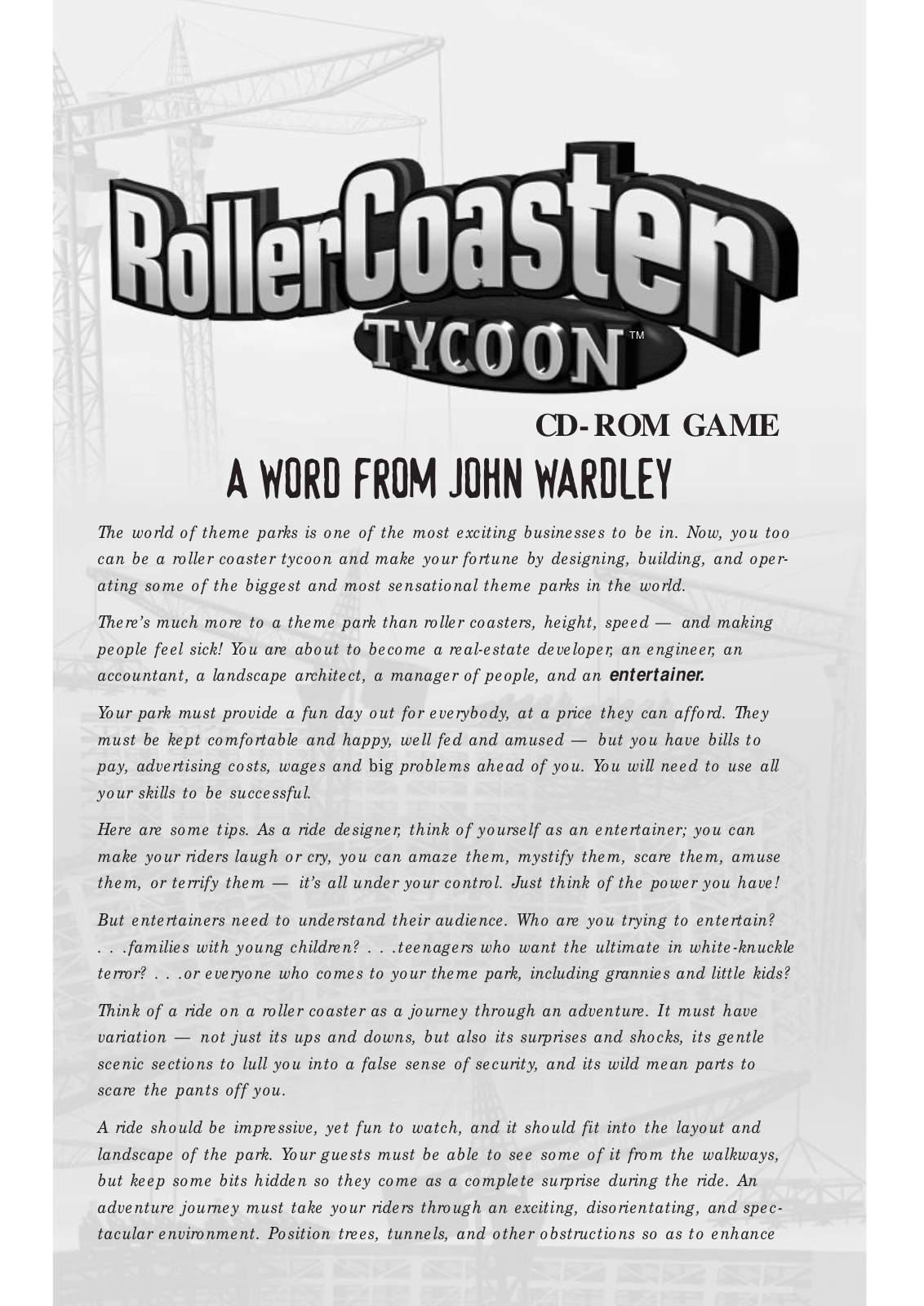 Game PC Rollercoaster Tycoon User Manual