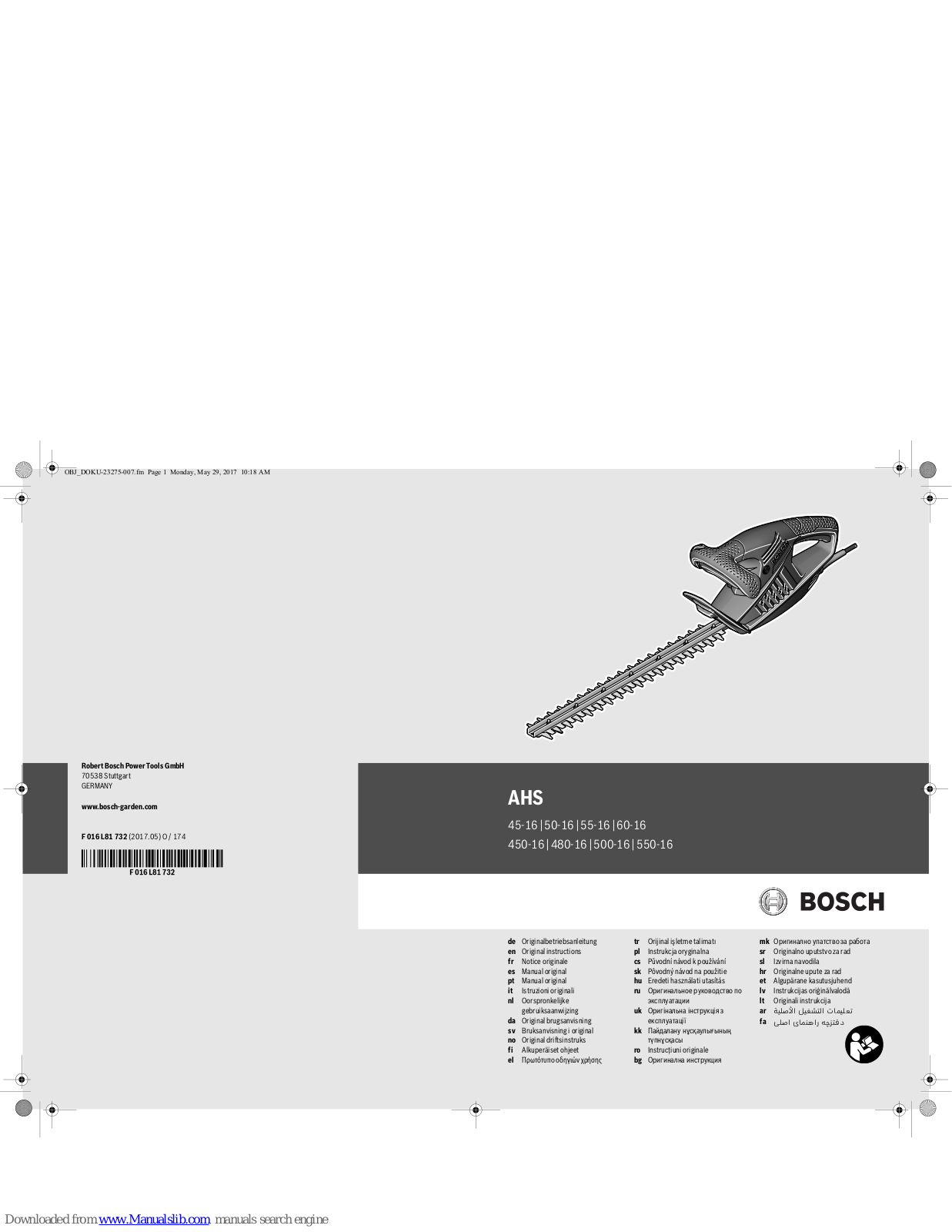 Bosch AHS 550-16 Original Instructions Manual