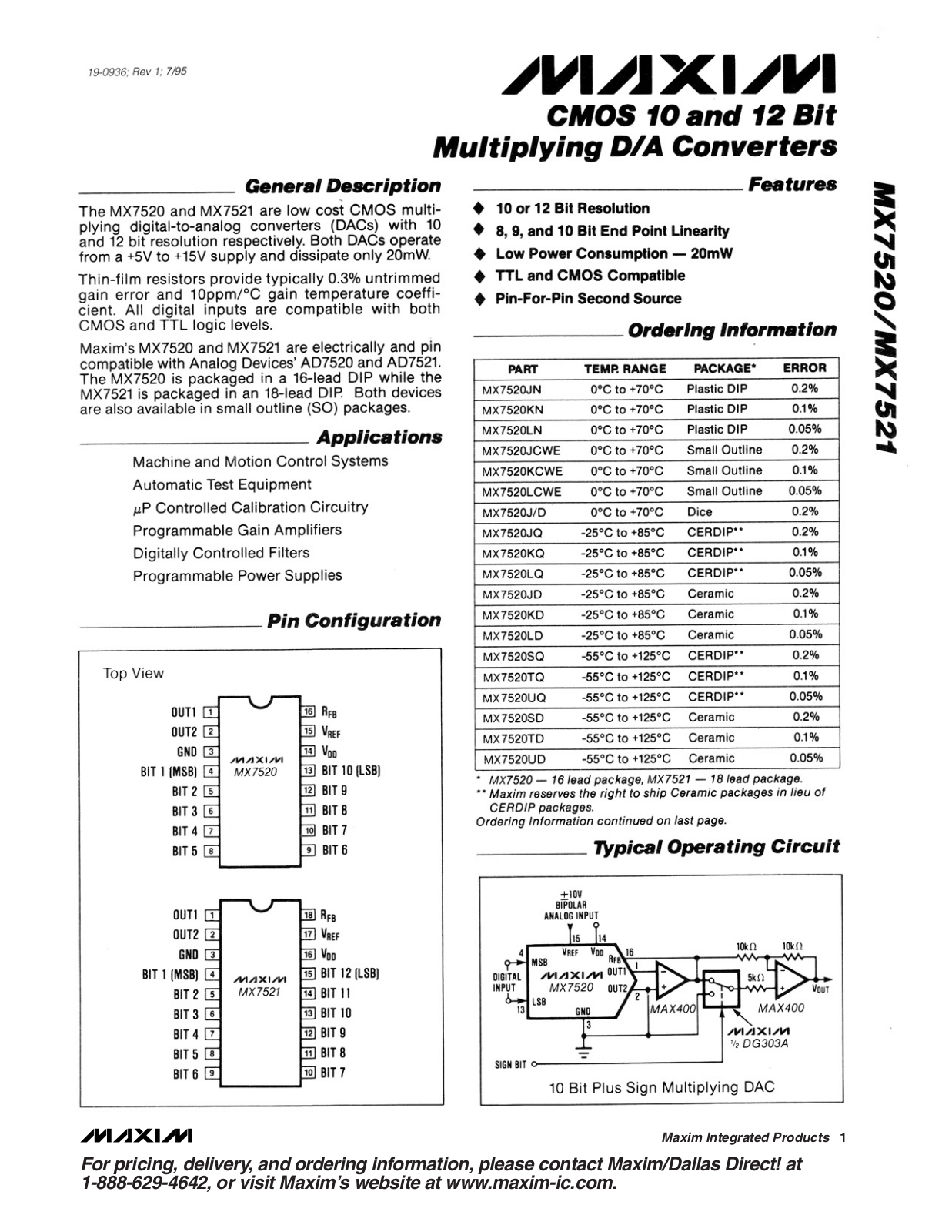 MAXIM MX7520, MX7521 User Manual