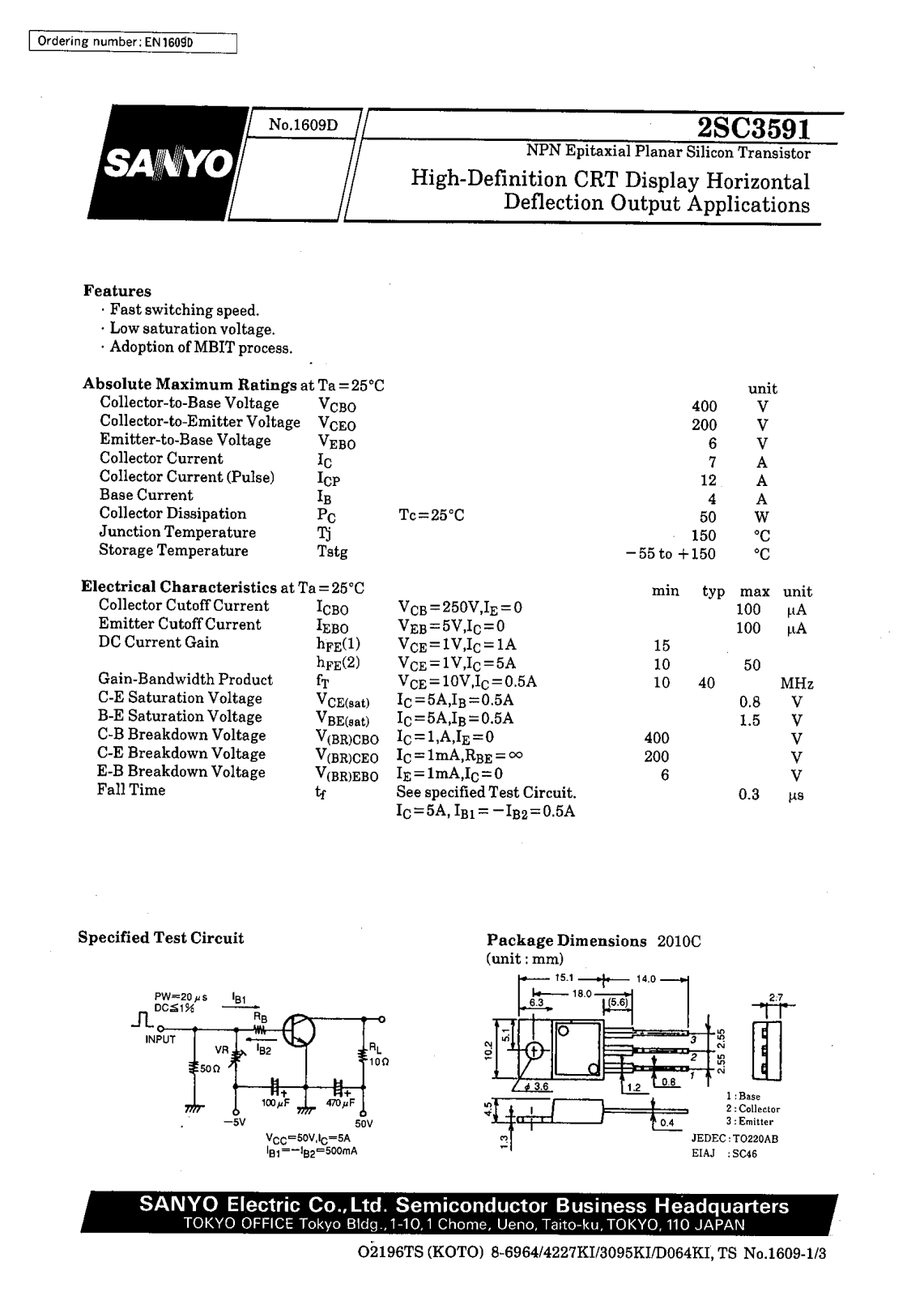 SANYO 2SC3591 Datasheet