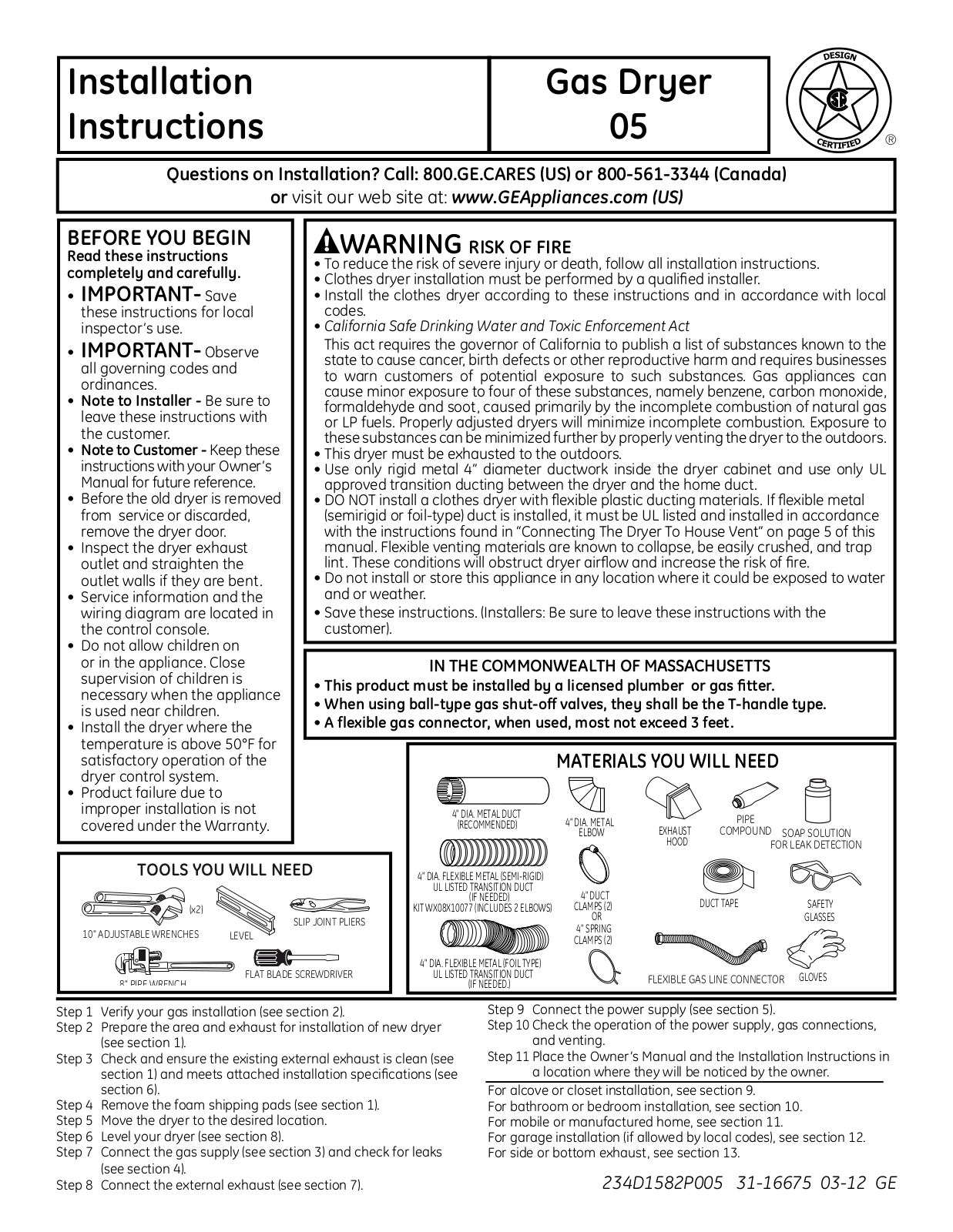 GE DCCB330GJWC, DMCD330GJWC, DNCD450GGWC Installation Guide