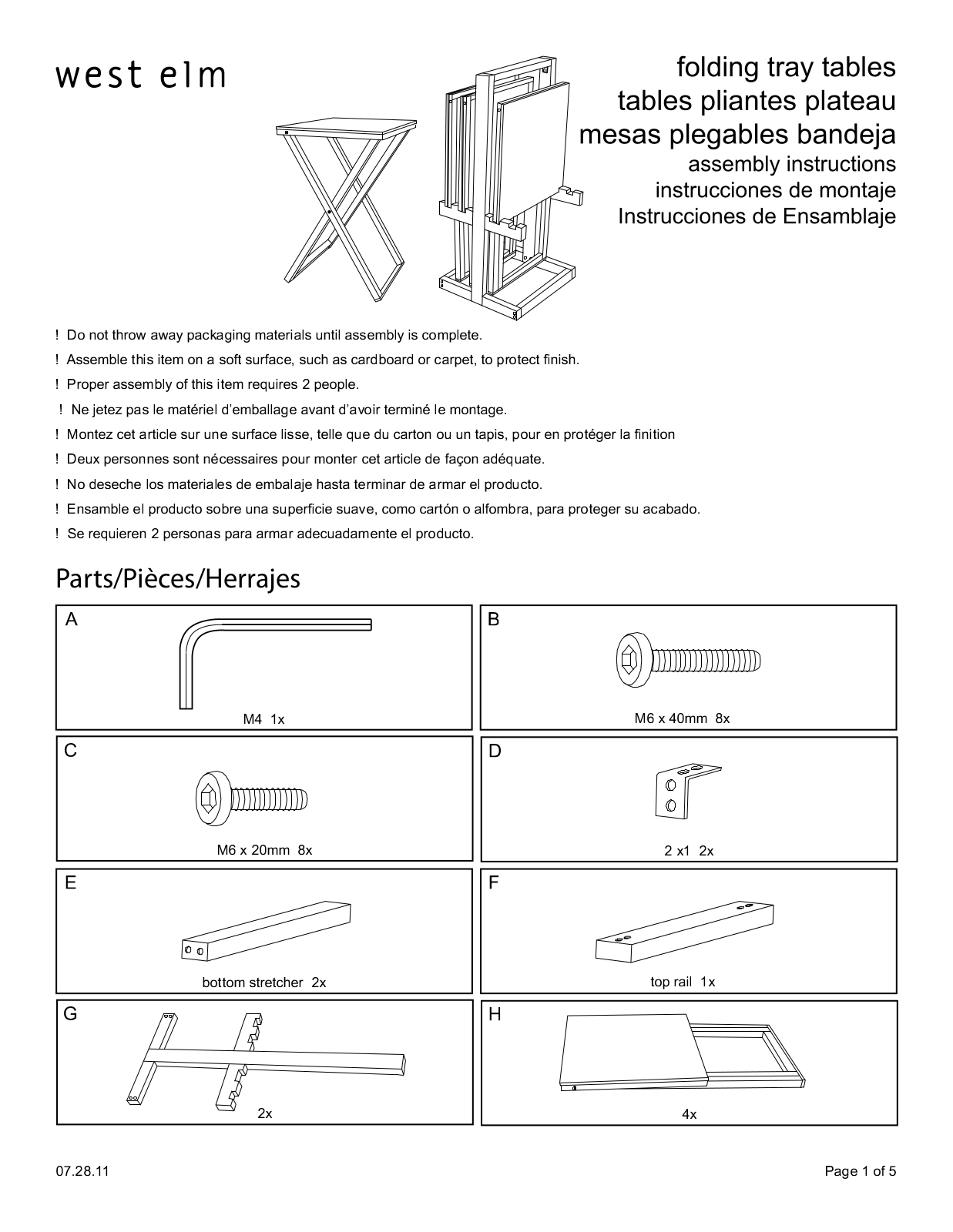 West Elm Folding Tray Tables Assembly Instruction